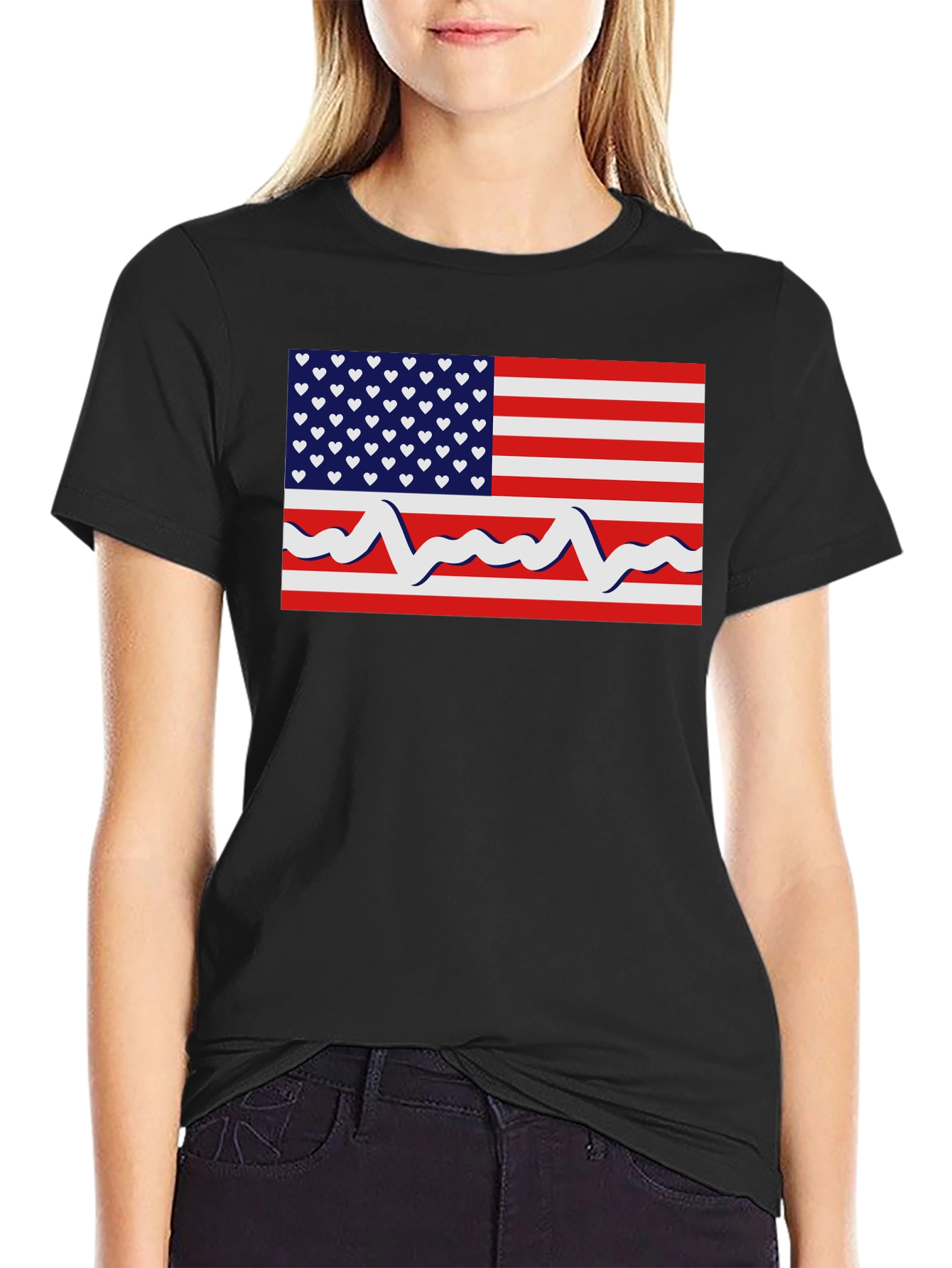 Patriotic Heartbeat USA Flag Graphic T-Shirt