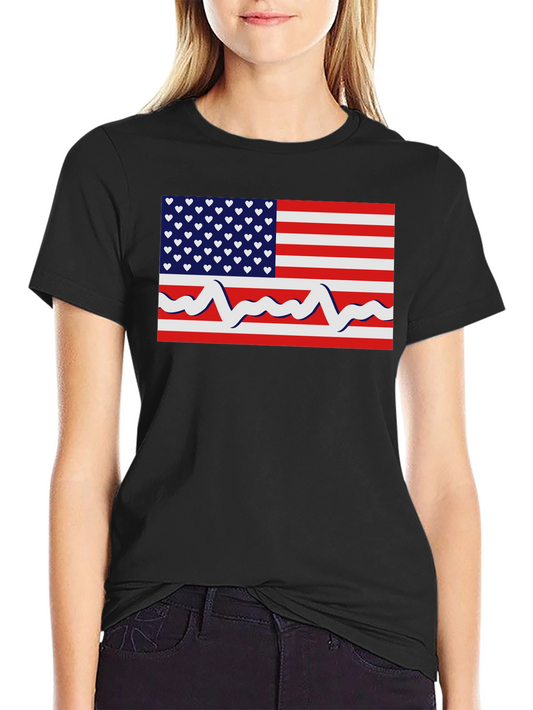 Patriotic Heartbeat USA Flag Graphic T-Shirt