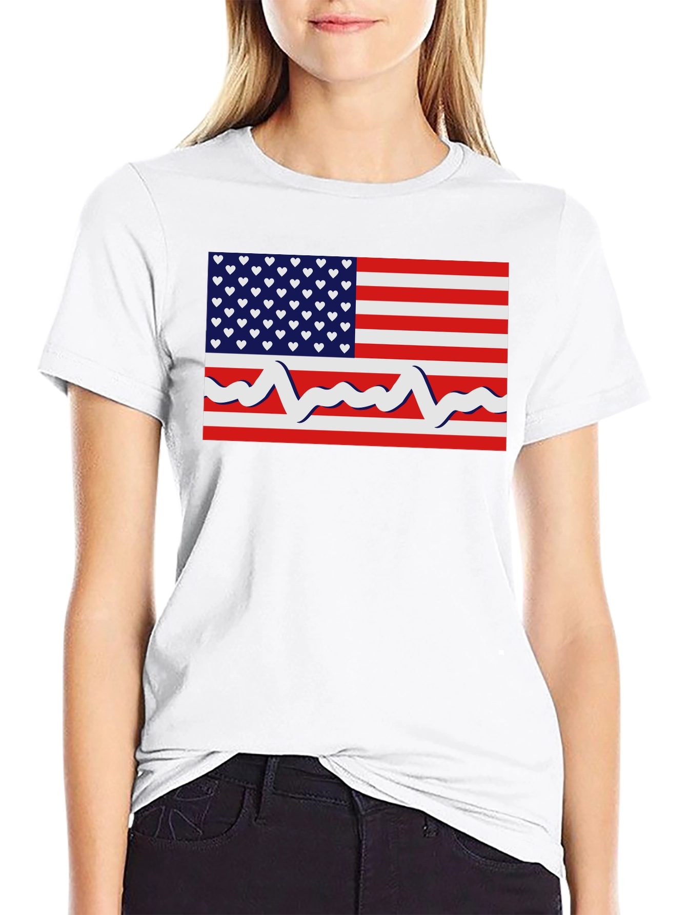 Patriotic Heartbeat USA Flag Graphic T-Shirt