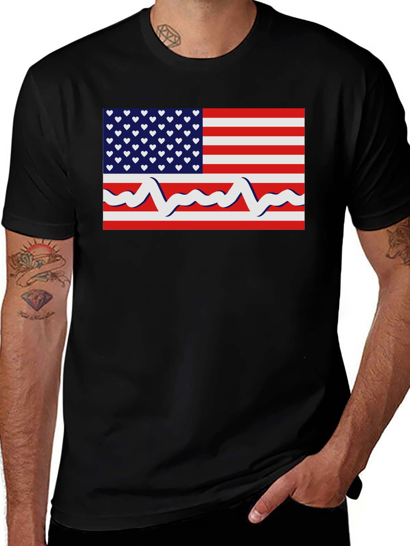 Patriotic Heartbeat USA Flag Graphic T-Shirt
