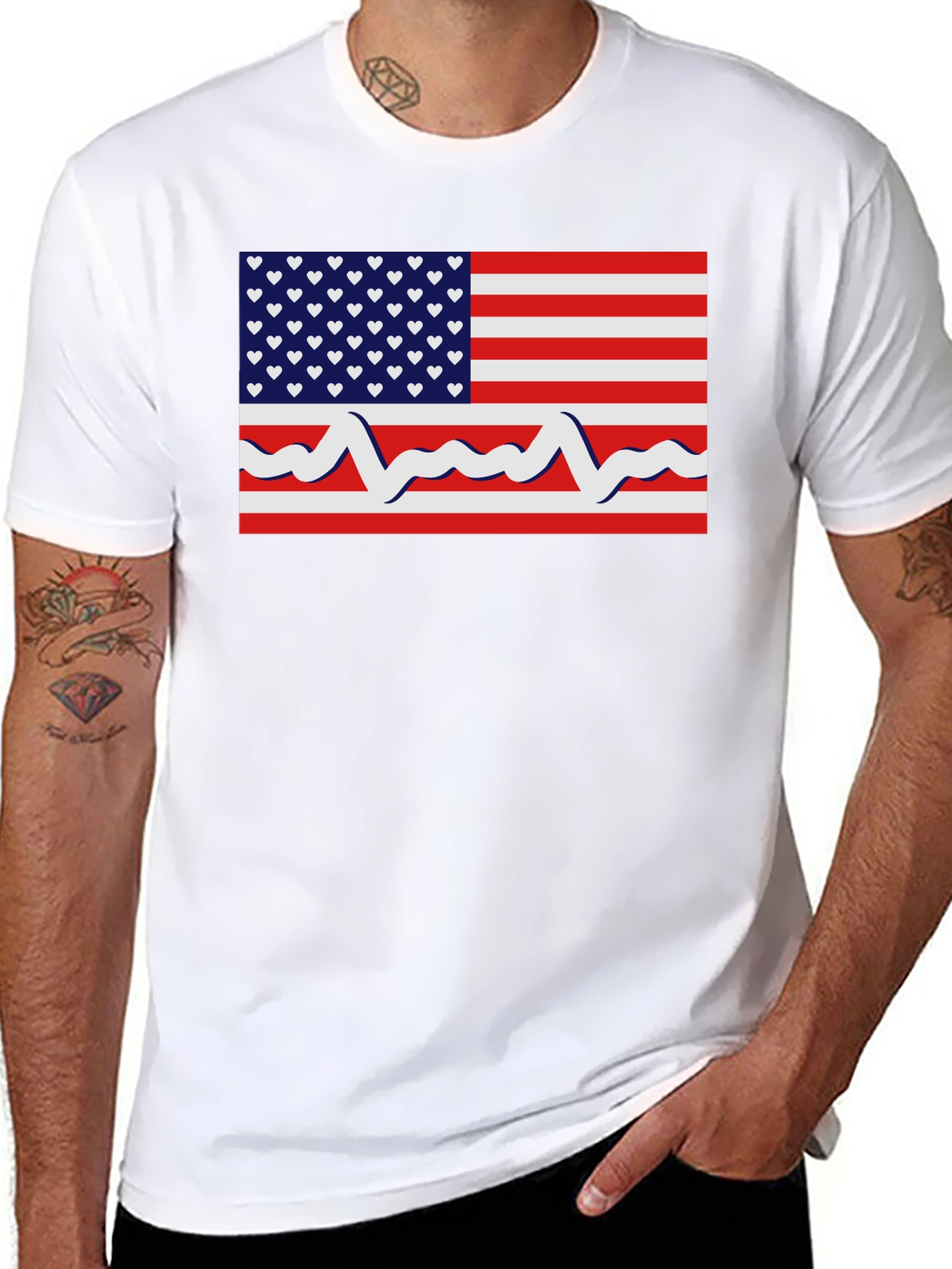 Patriotic Heartbeat USA Flag Graphic T-Shirt