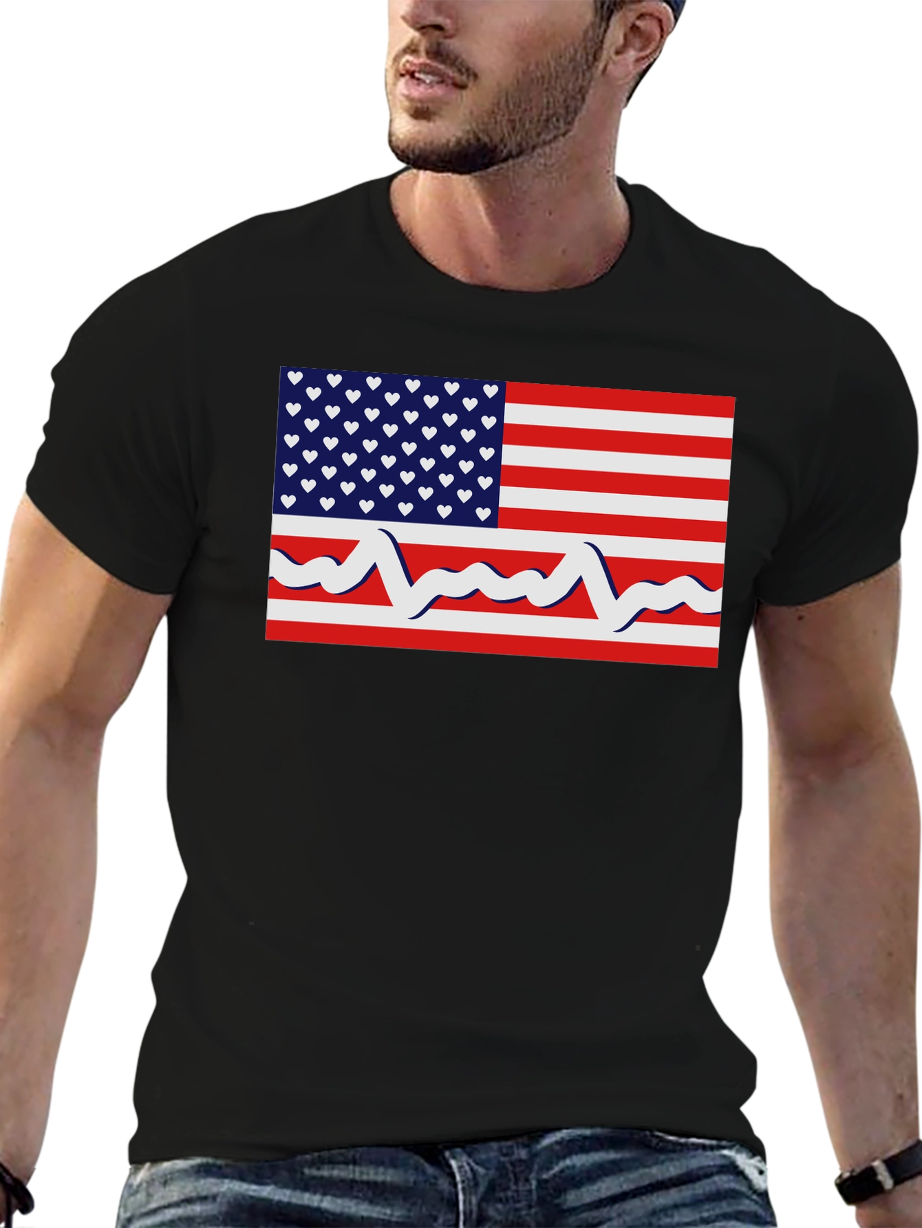Patriotic Heartbeat USA Flag Graphic T-Shirt