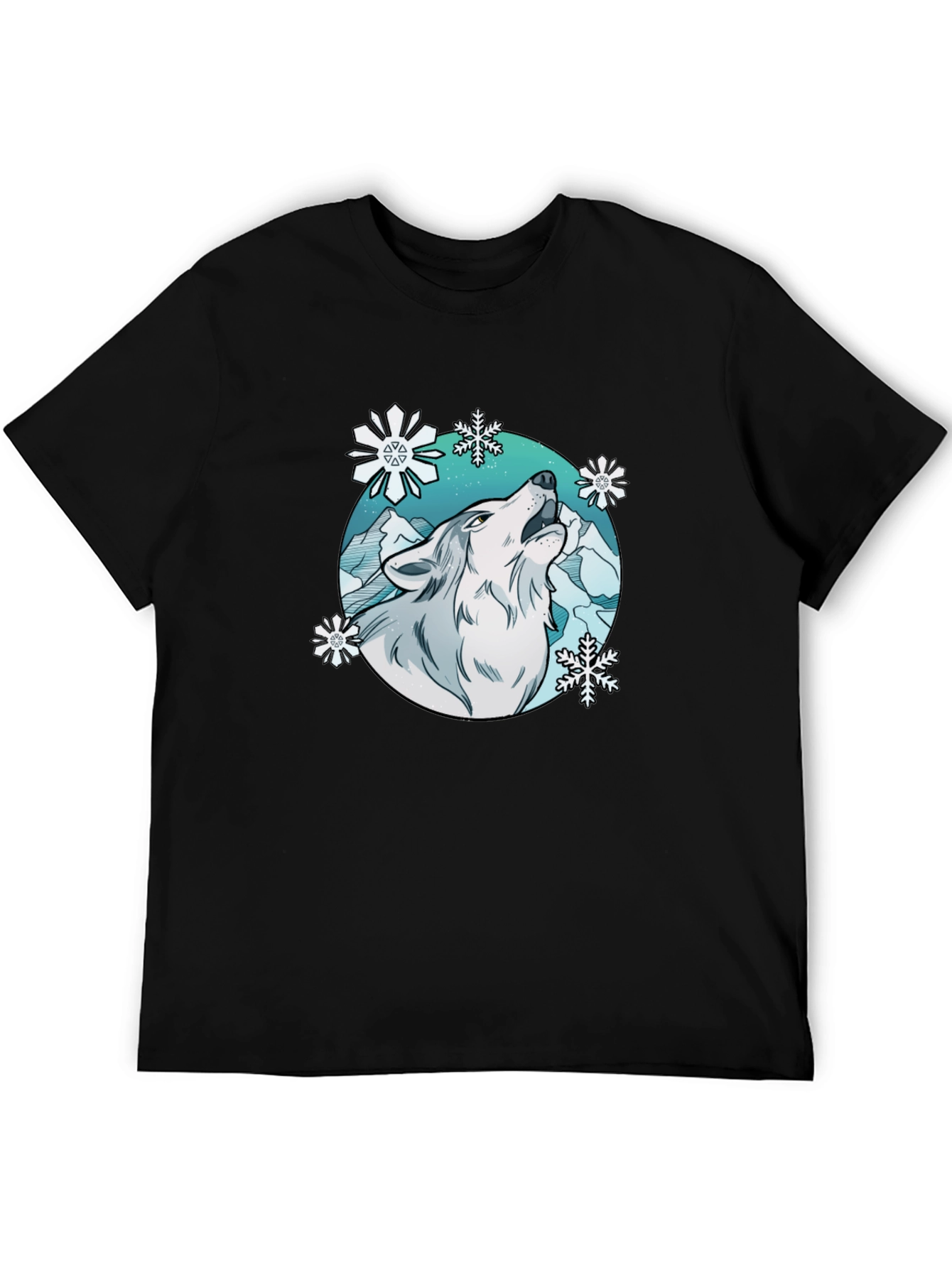 Wolf Howl Snowflake Graphic T-Shirt - Winter Style