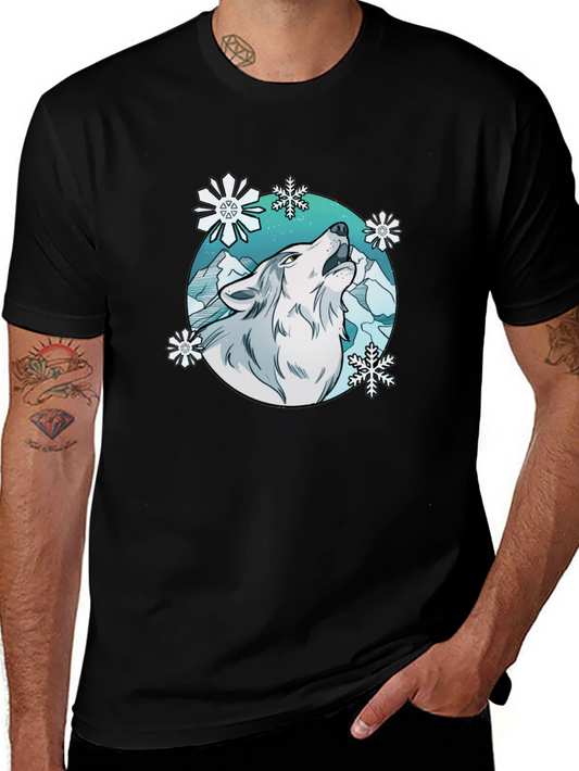 Wolf Howl Snowflake Graphic T-Shirt - Winter Style