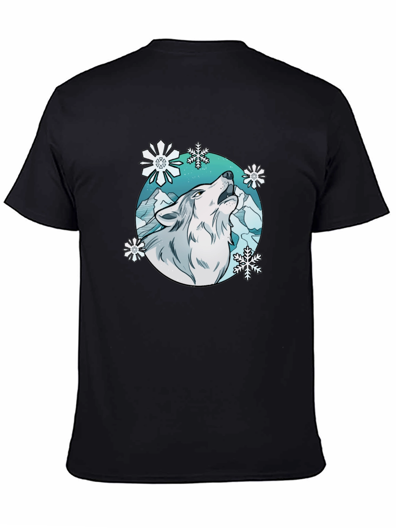 Wolf Howl Snowflake Graphic T-Shirt - Winter Style