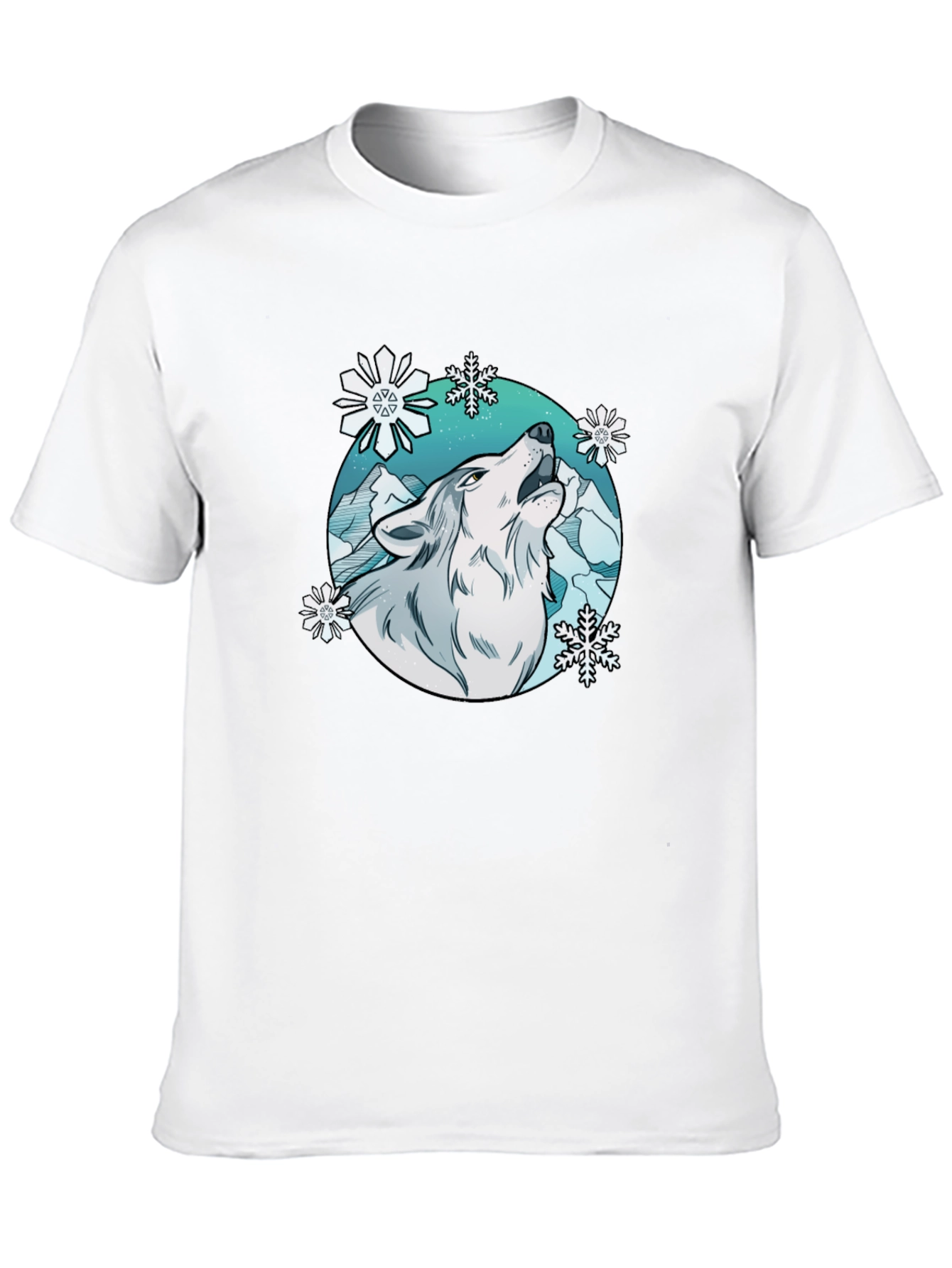Wolf Howl Snowflake Graphic T-Shirt - Winter Style