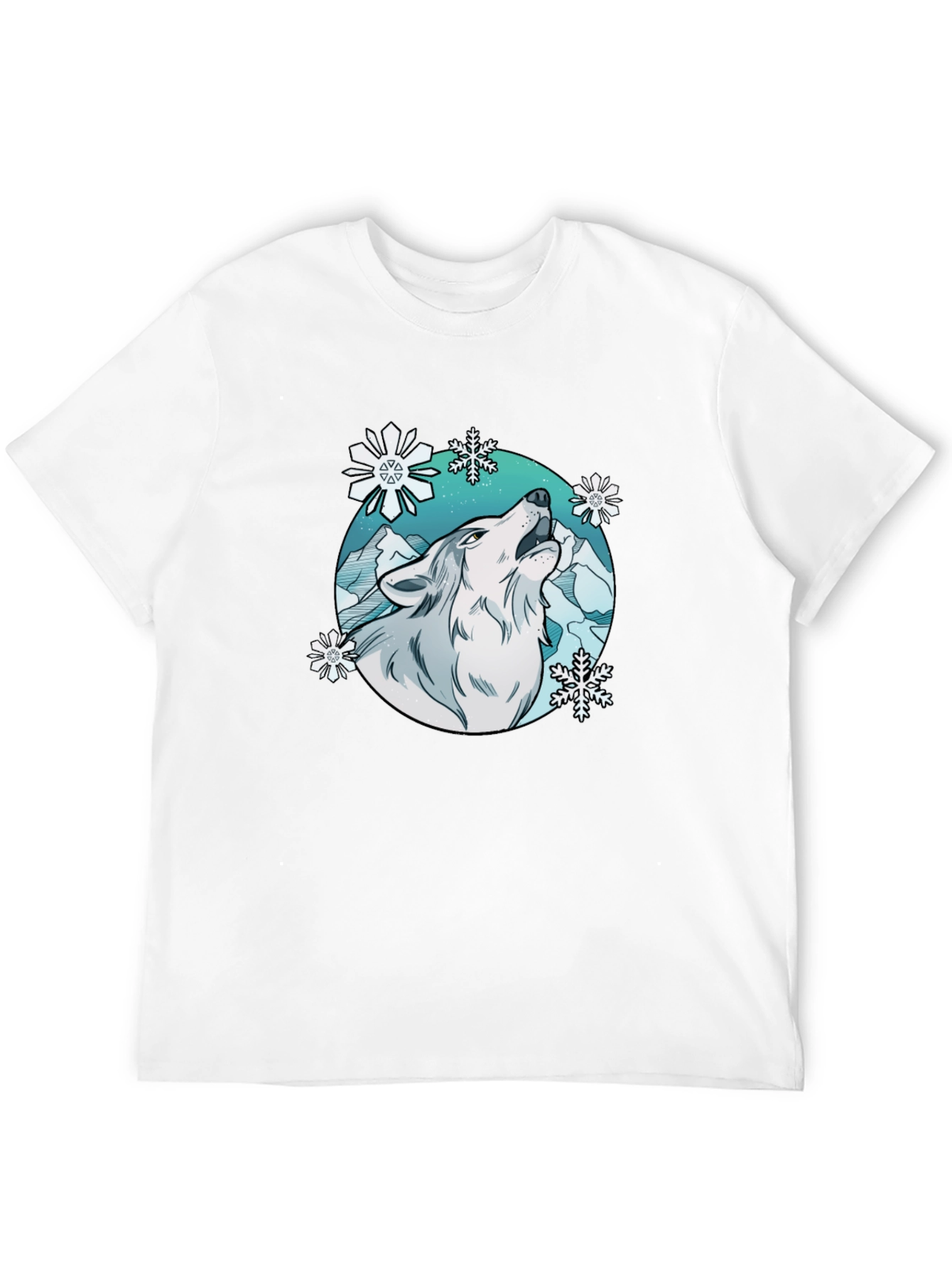Wolf Howl Snowflake Graphic T-Shirt - Winter Style