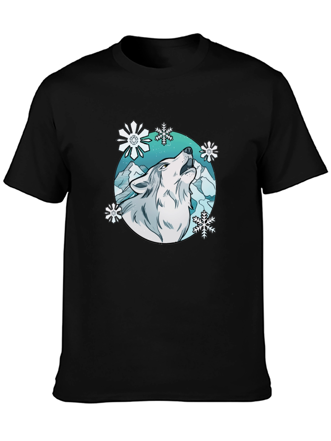 Wolf Howl Snowflake Graphic T-Shirt - Winter Style