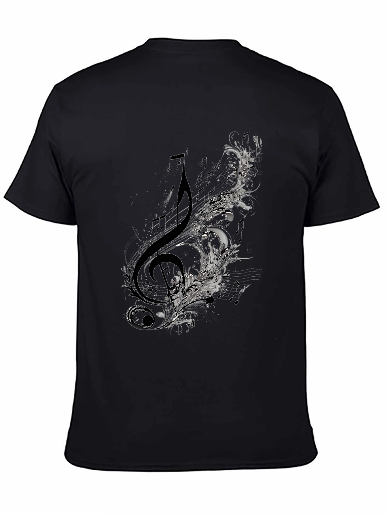 Treble Clef Floral Mens Black Graphic T-Shirt