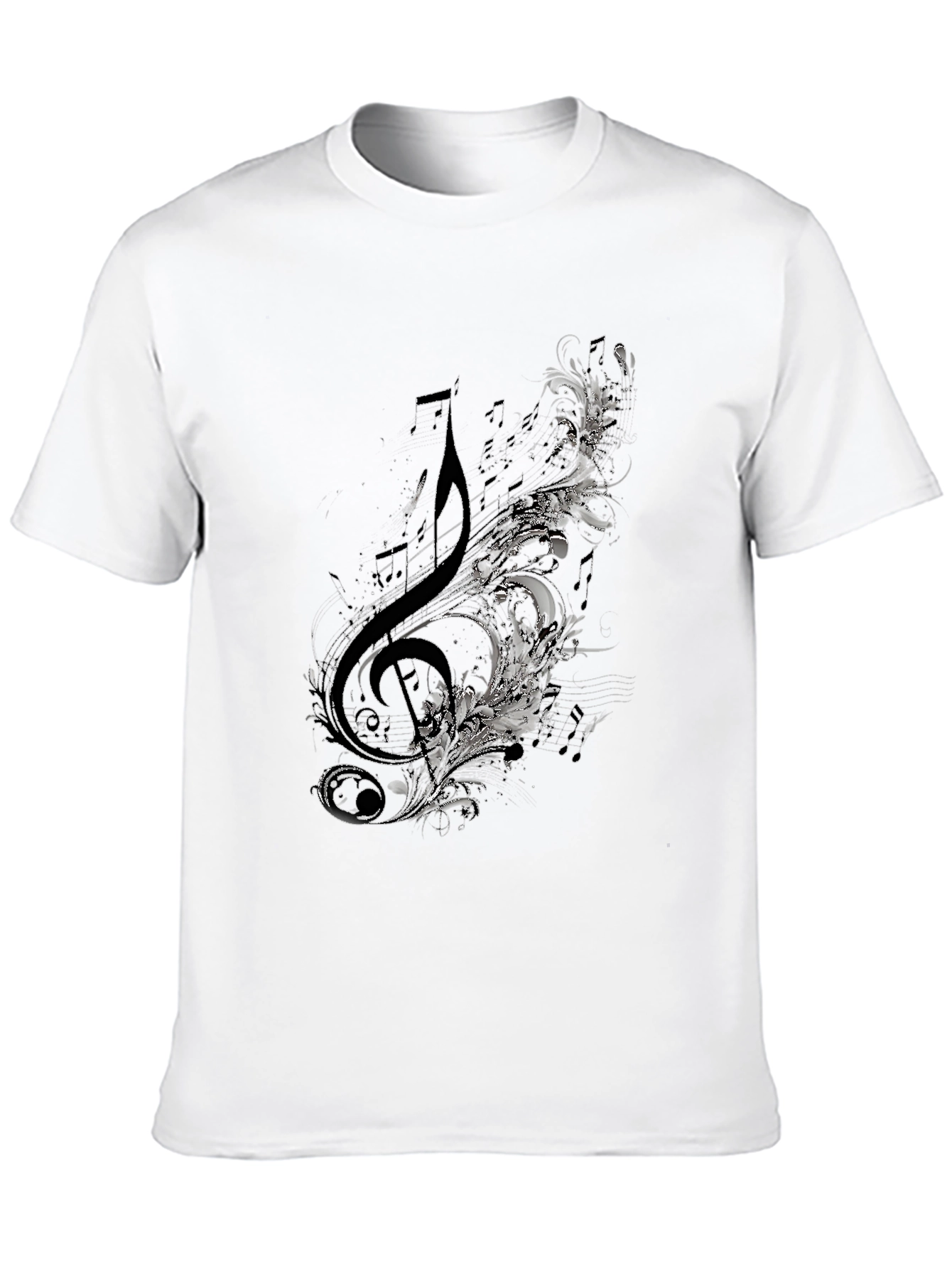 Treble Clef Floral Mens Black Graphic T-Shirt