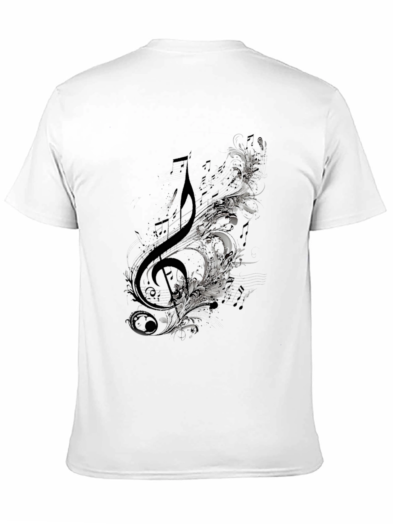 Treble Clef Floral Mens Black Graphic T-Shirt