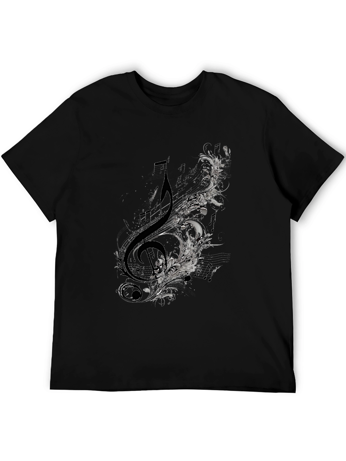 Treble Clef Floral Mens Black Graphic T-Shirt