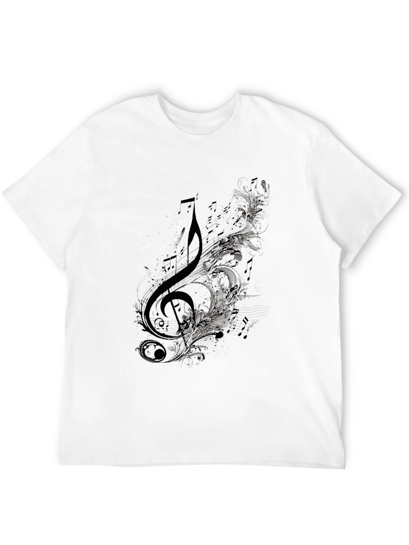 Treble Clef Floral Mens Black Graphic T-Shirt