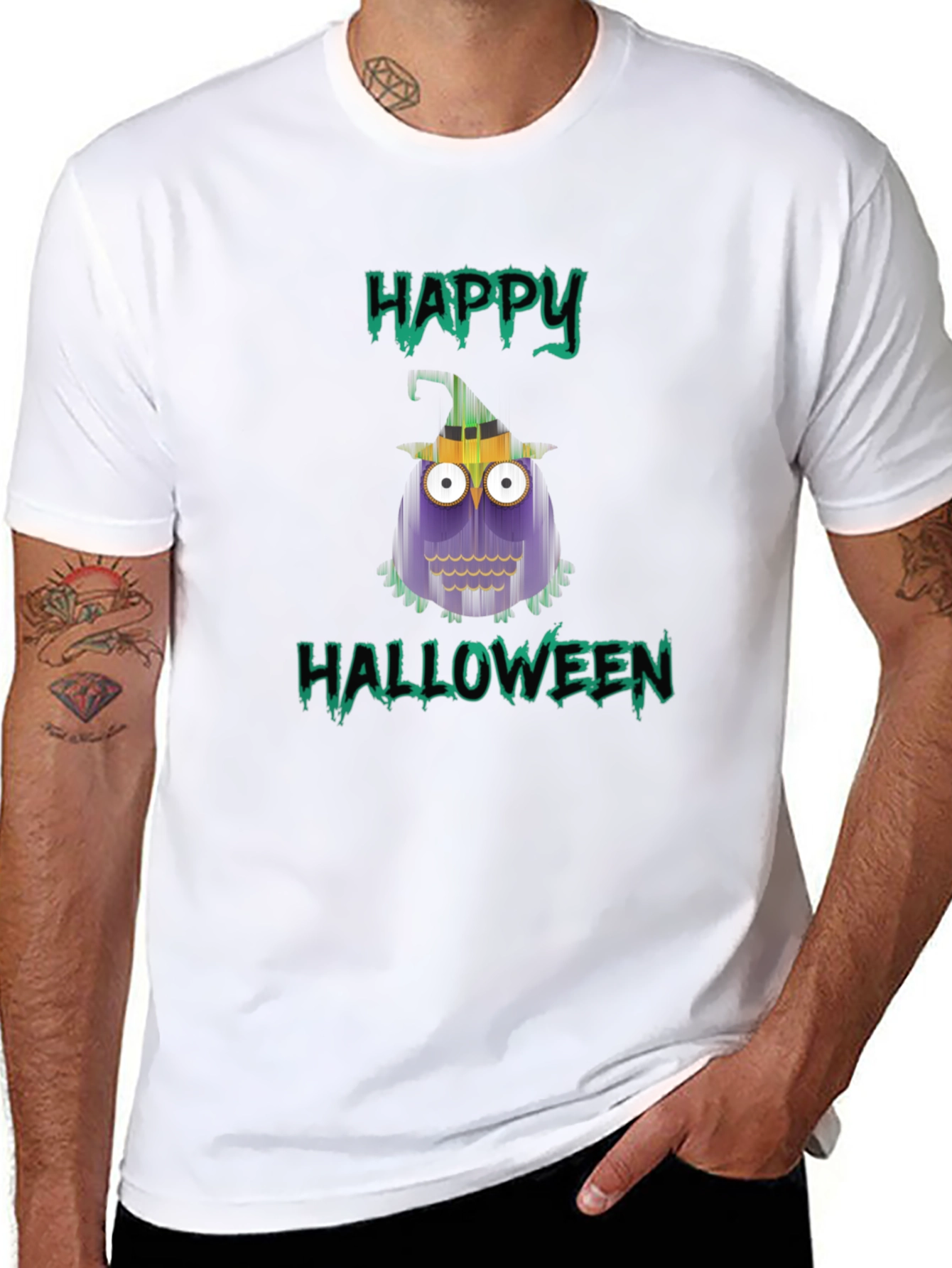Happy Halloween Owl T-Shirt - Mens Black Tee