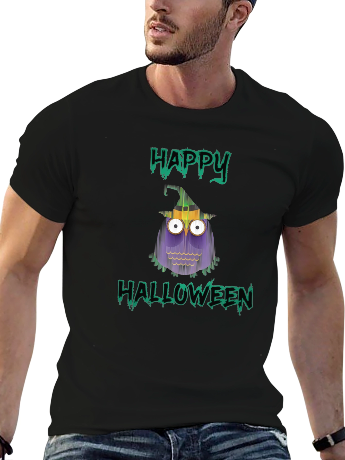 Happy Halloween Owl T-Shirt - Mens Black Tee