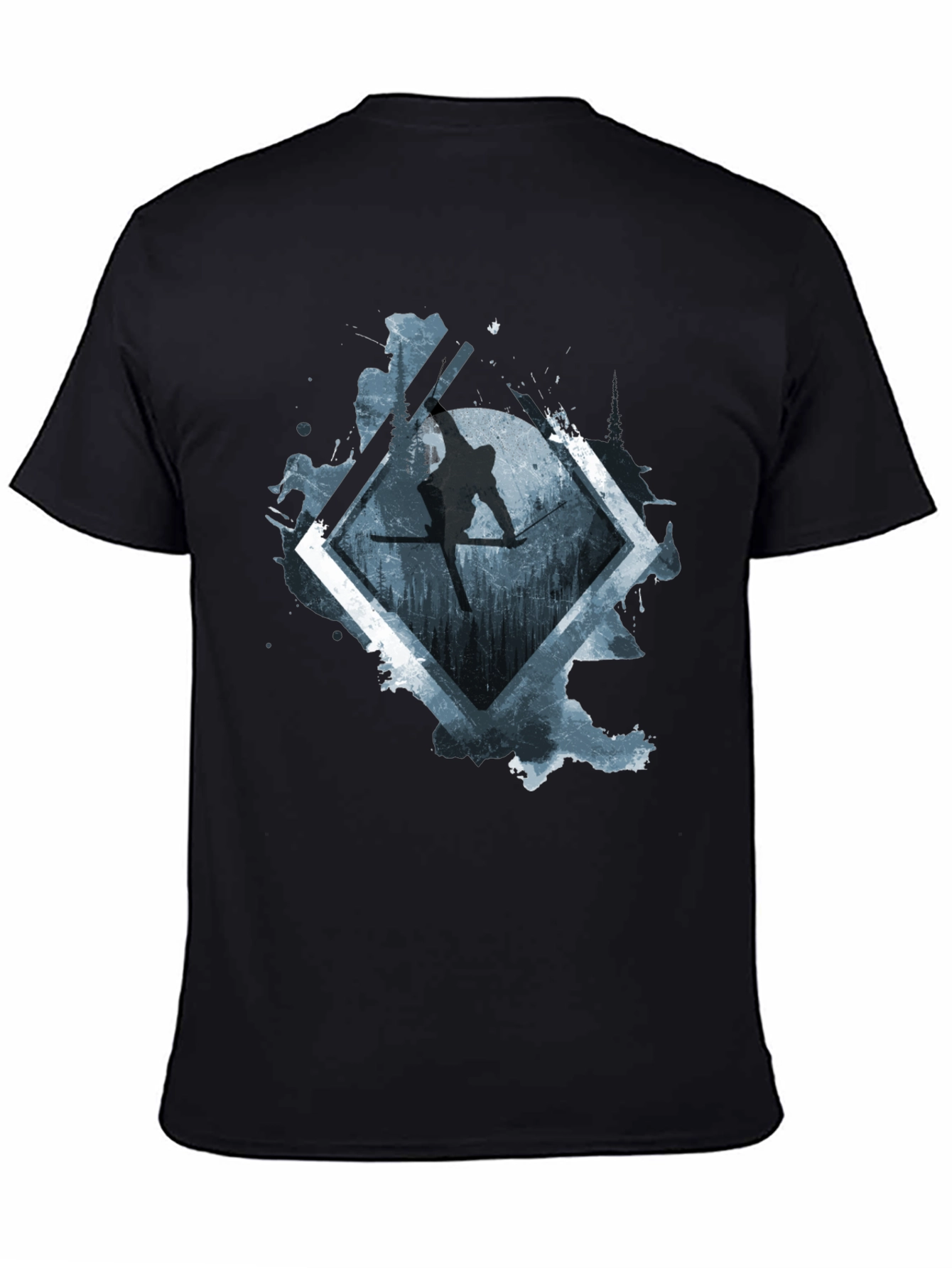 Mens Black Skiing Graphic Tee