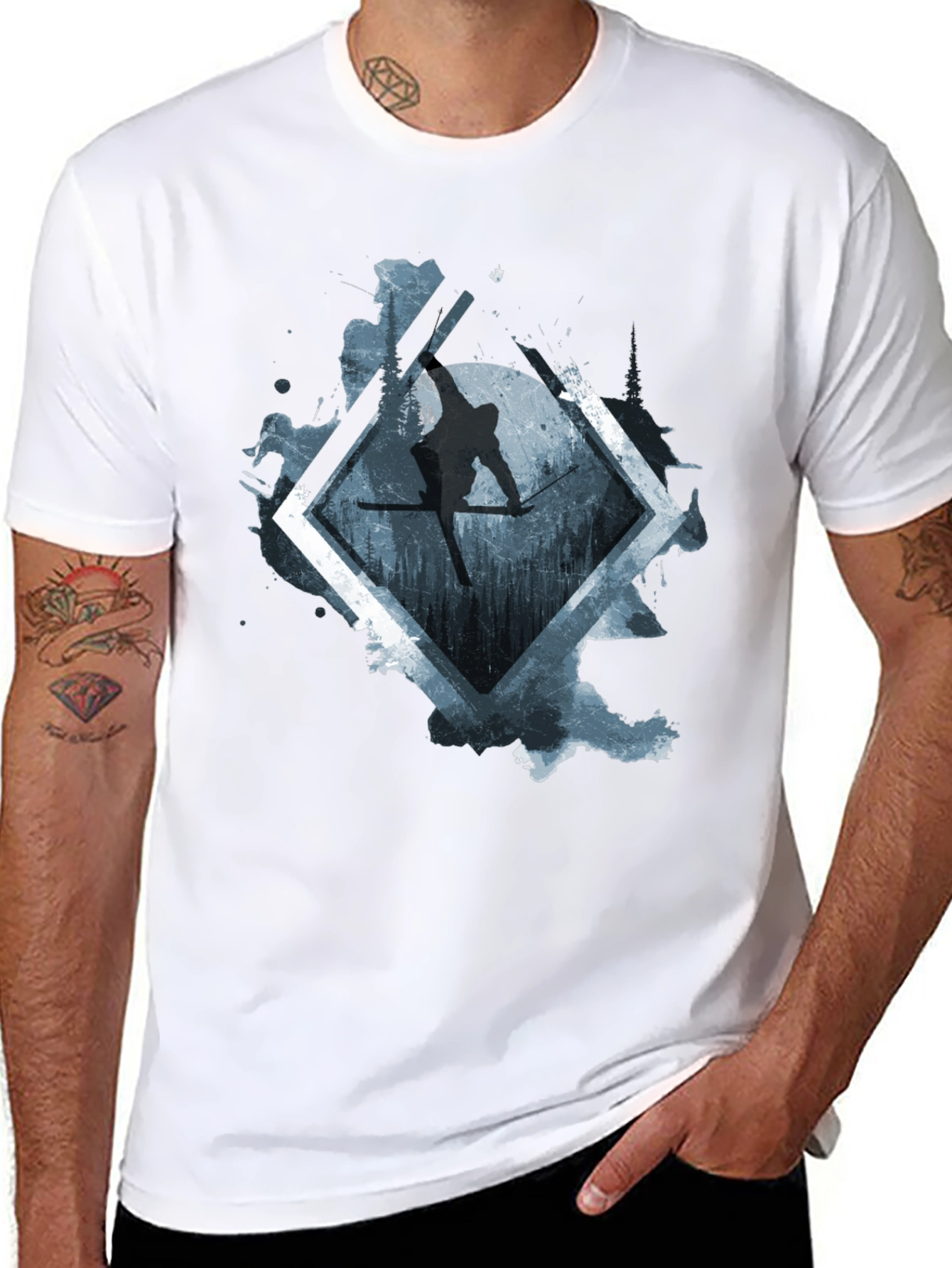 Mens Black Skiing Graphic Tee