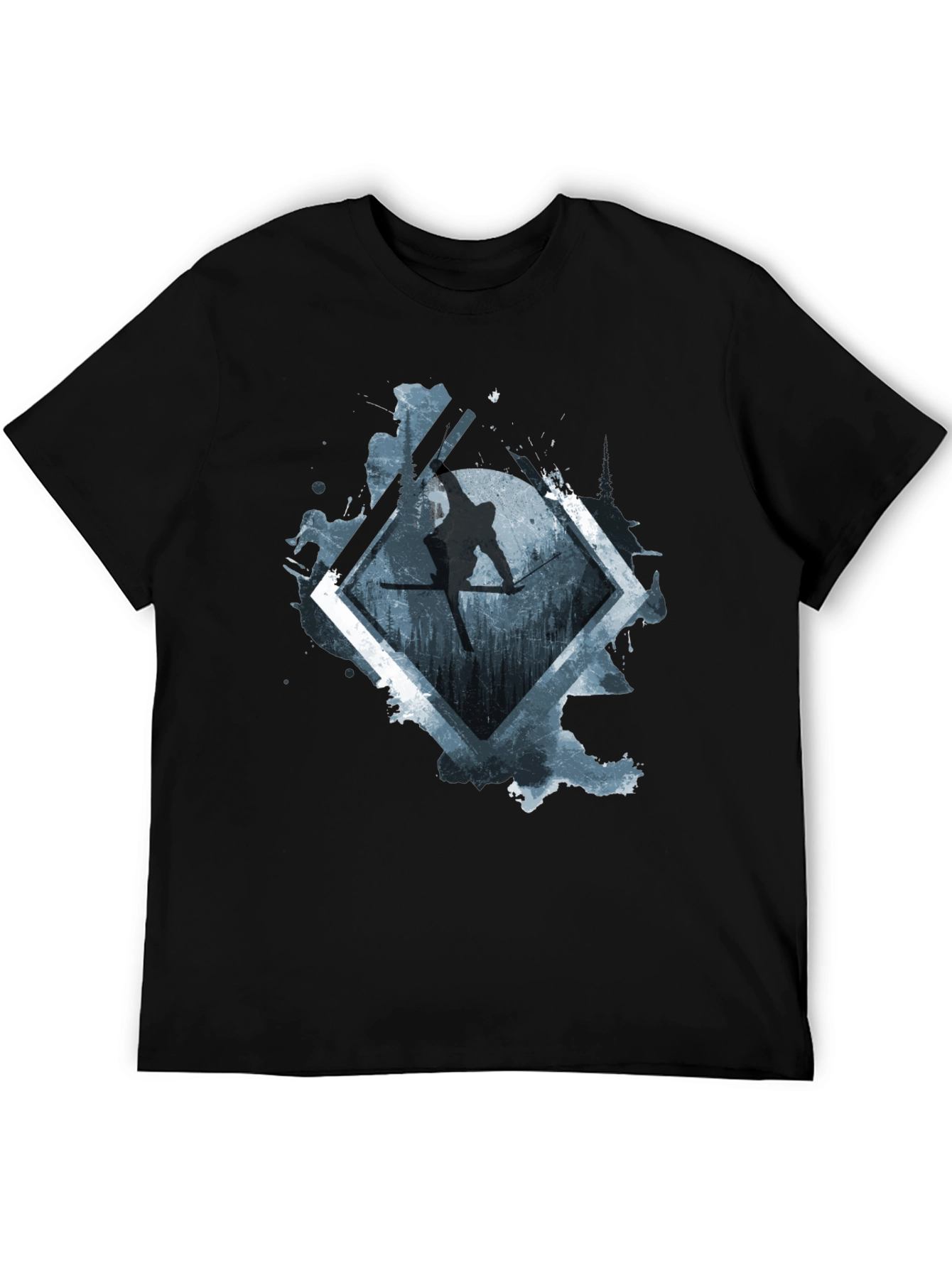 Mens Black Skiing Graphic Tee