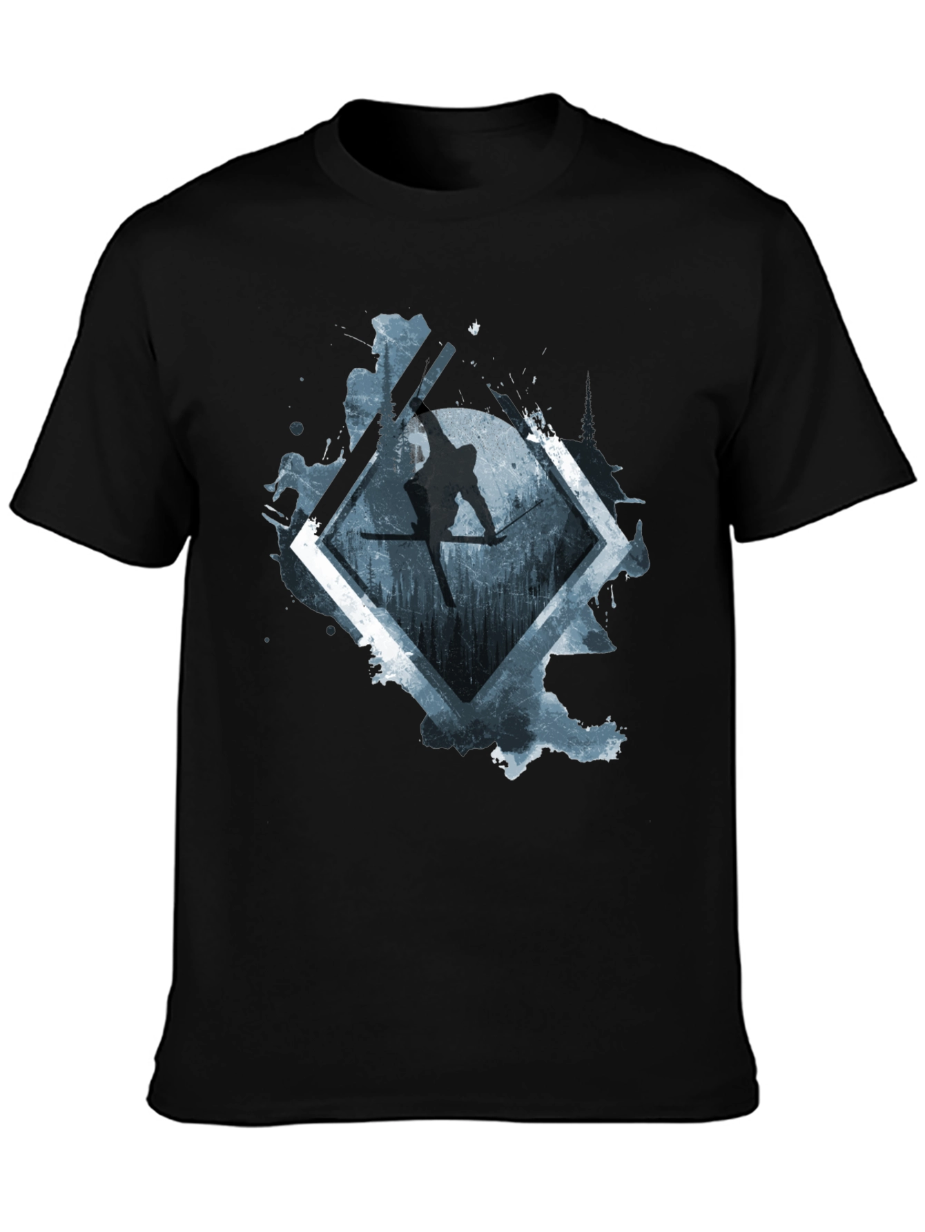 Mens Black Skiing Graphic Tee