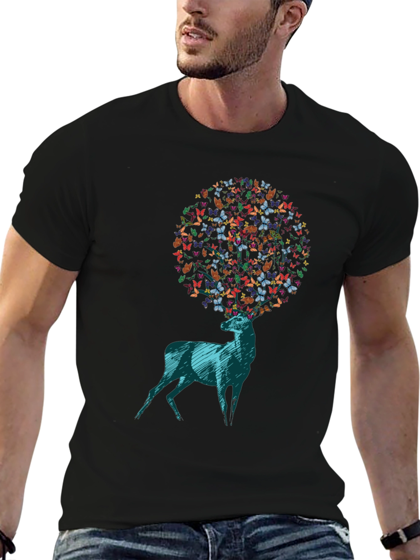 Butterfly Deer Graphic Tee - Unique Design