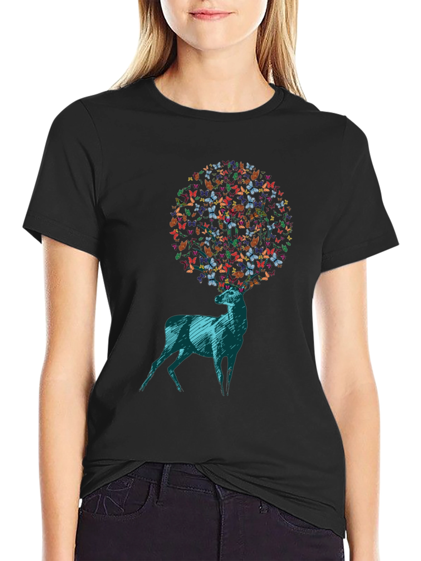 Butterfly Deer Graphic Tee - Unique Design