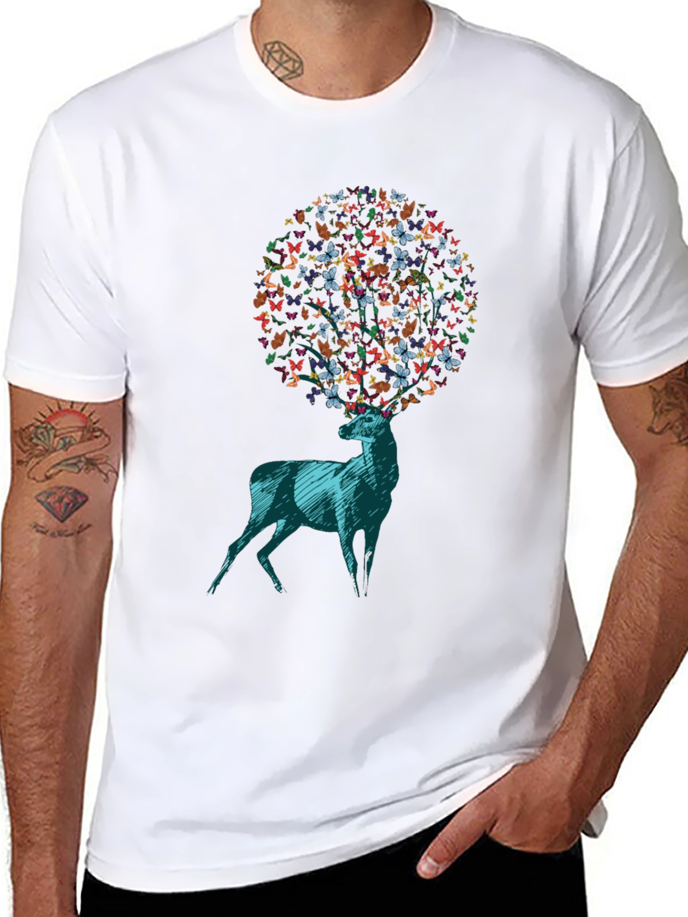 Butterfly Deer Graphic Tee - Unique Design