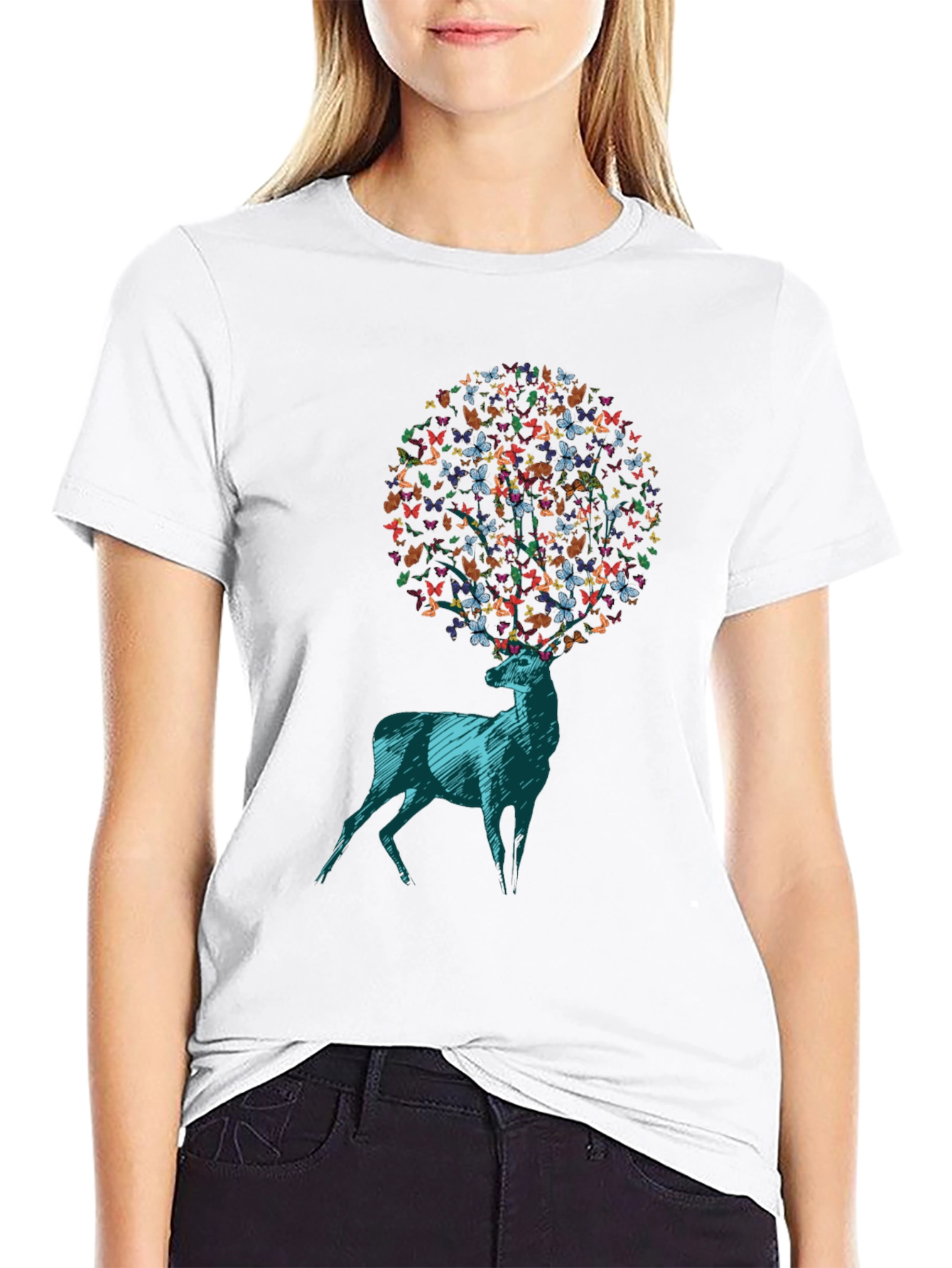 Butterfly Deer Graphic Tee - Unique Design