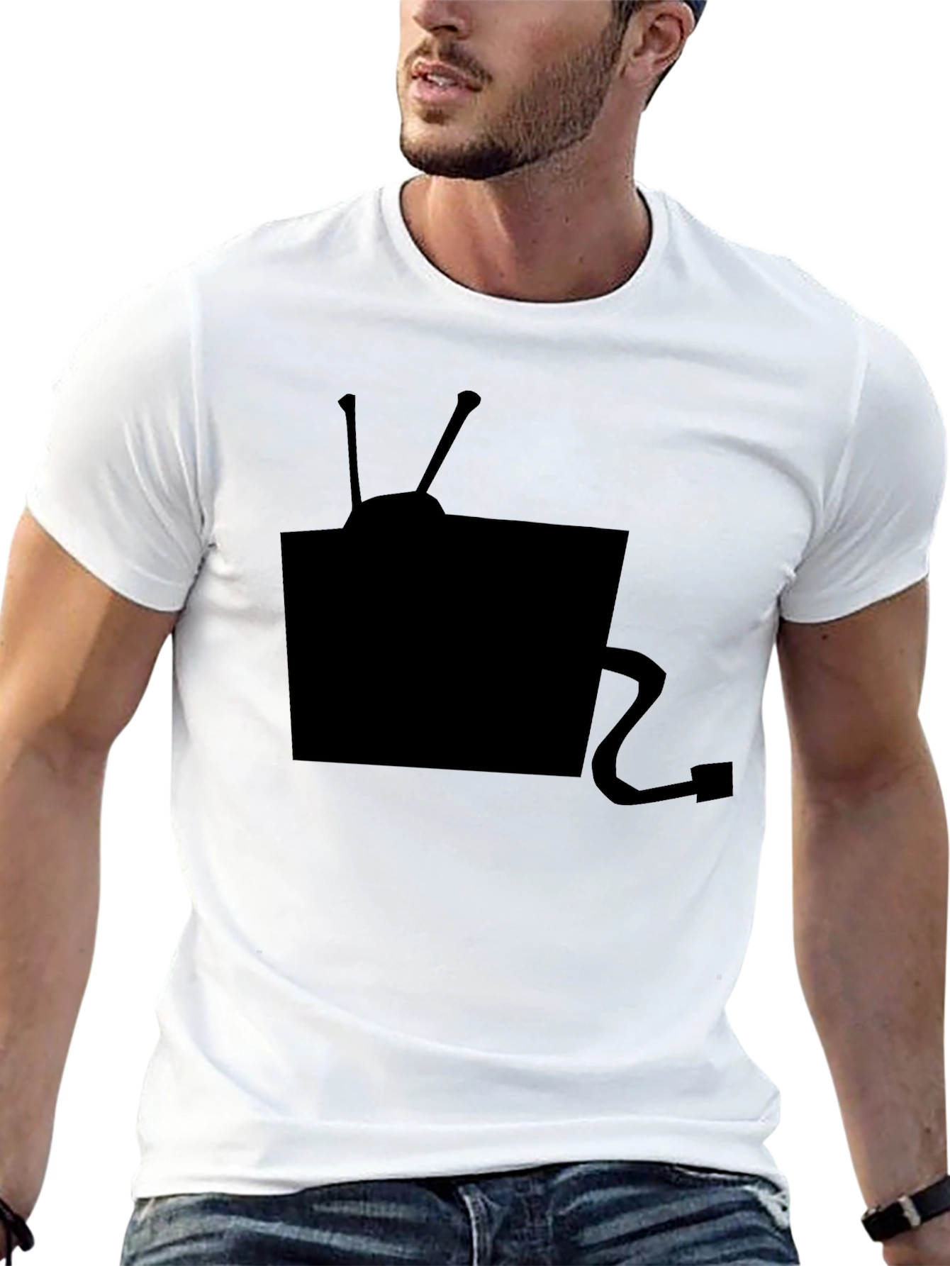 Retro TV Graphic Tee - Classic Black Cotton T-Shirt
