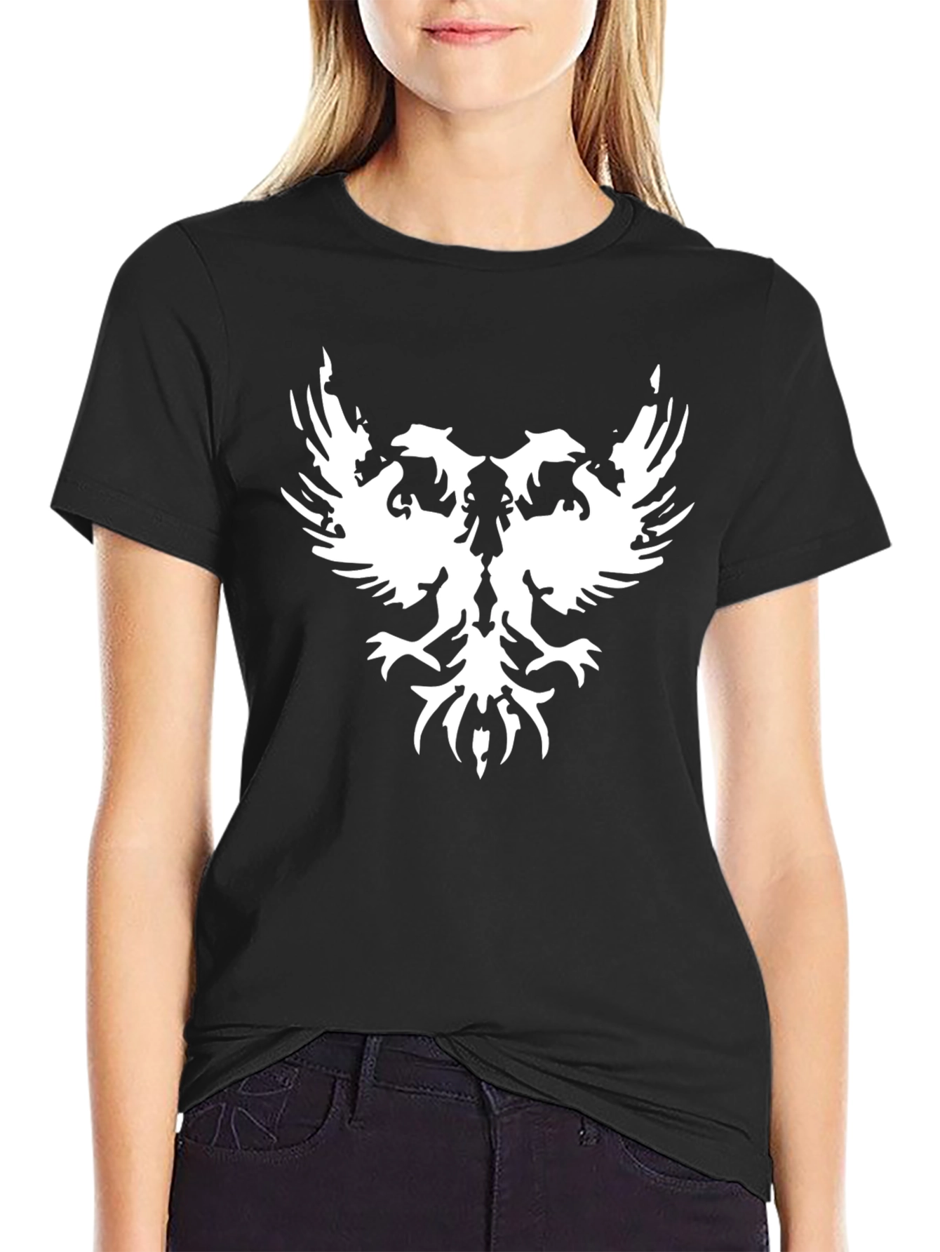Black T-Shirt with White Double-Headed Eagle Design