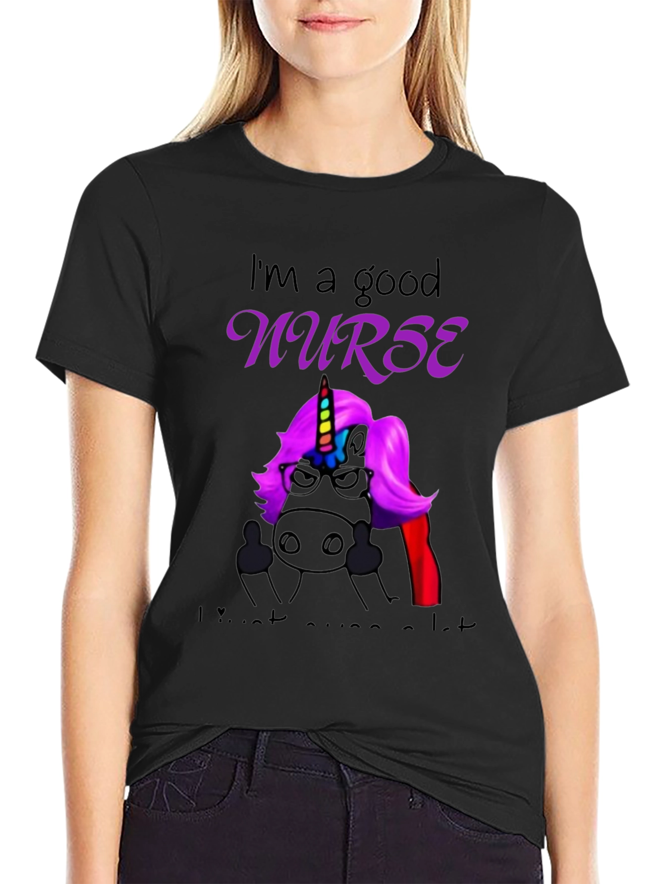 Good Nurse Unicorn Black T-Shirt