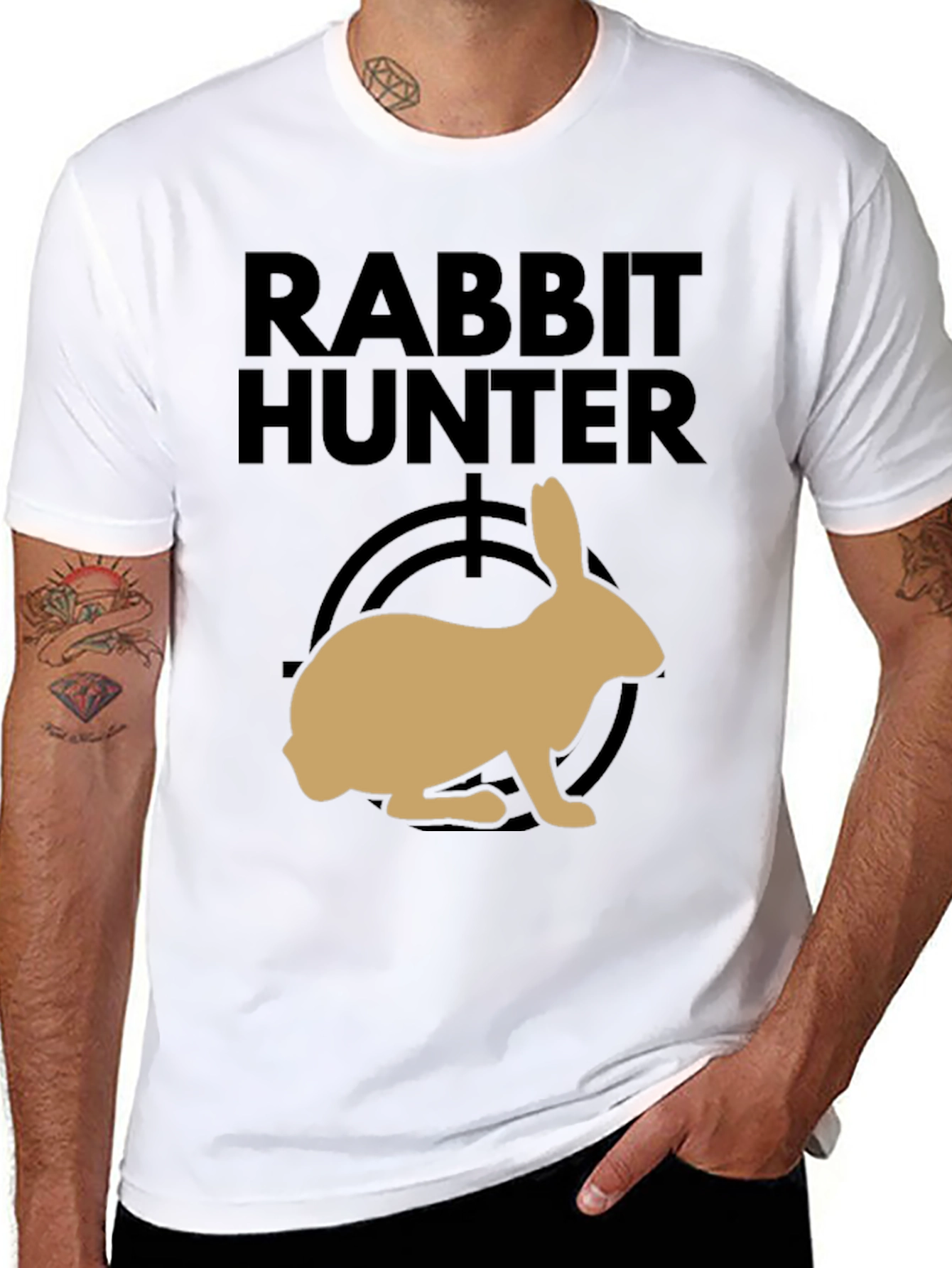 Rabbit Hunter Graphic Tee - Black Cotton T-Shirt