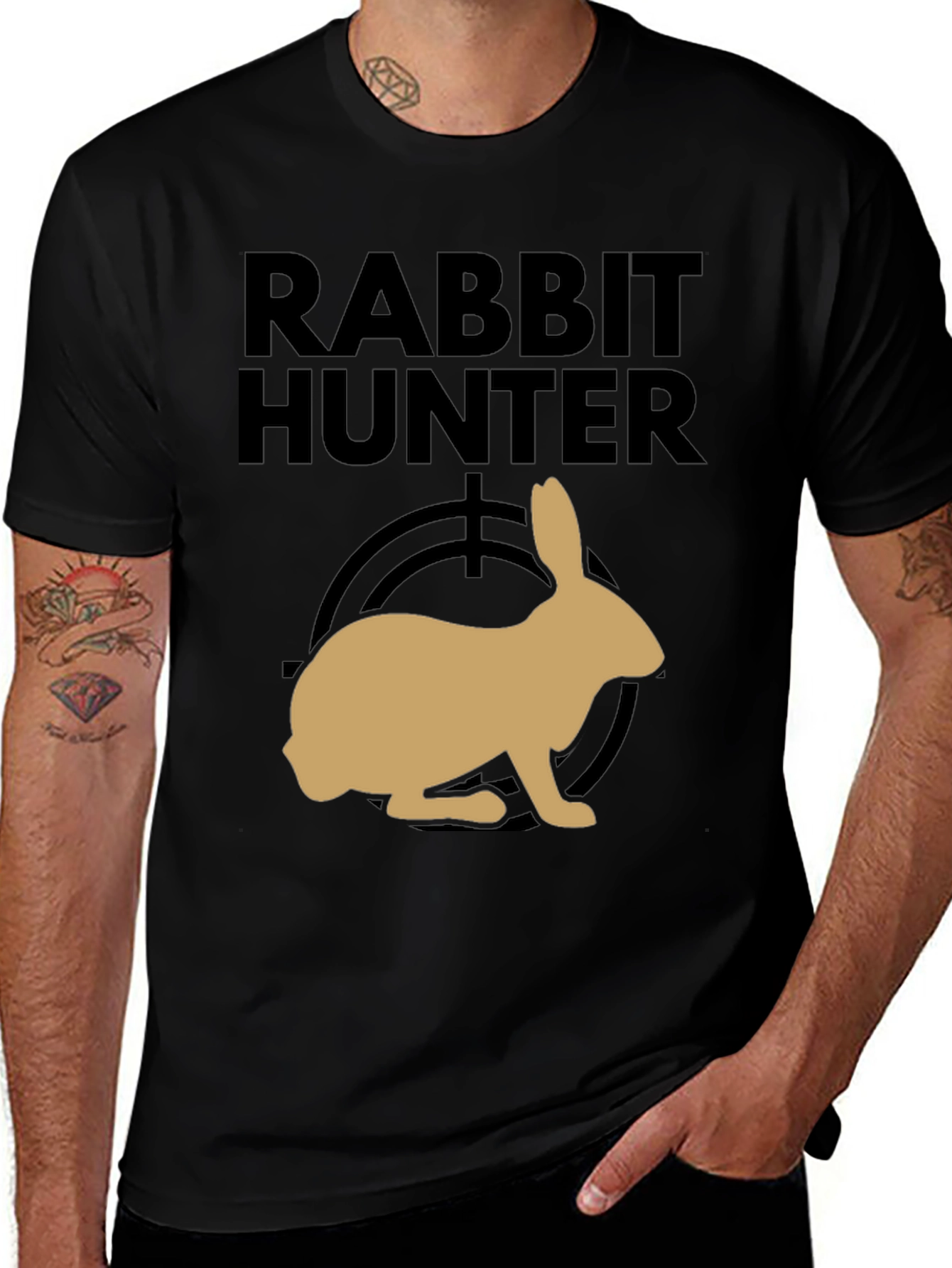 Rabbit Hunter Graphic Tee - Black Cotton T-Shirt