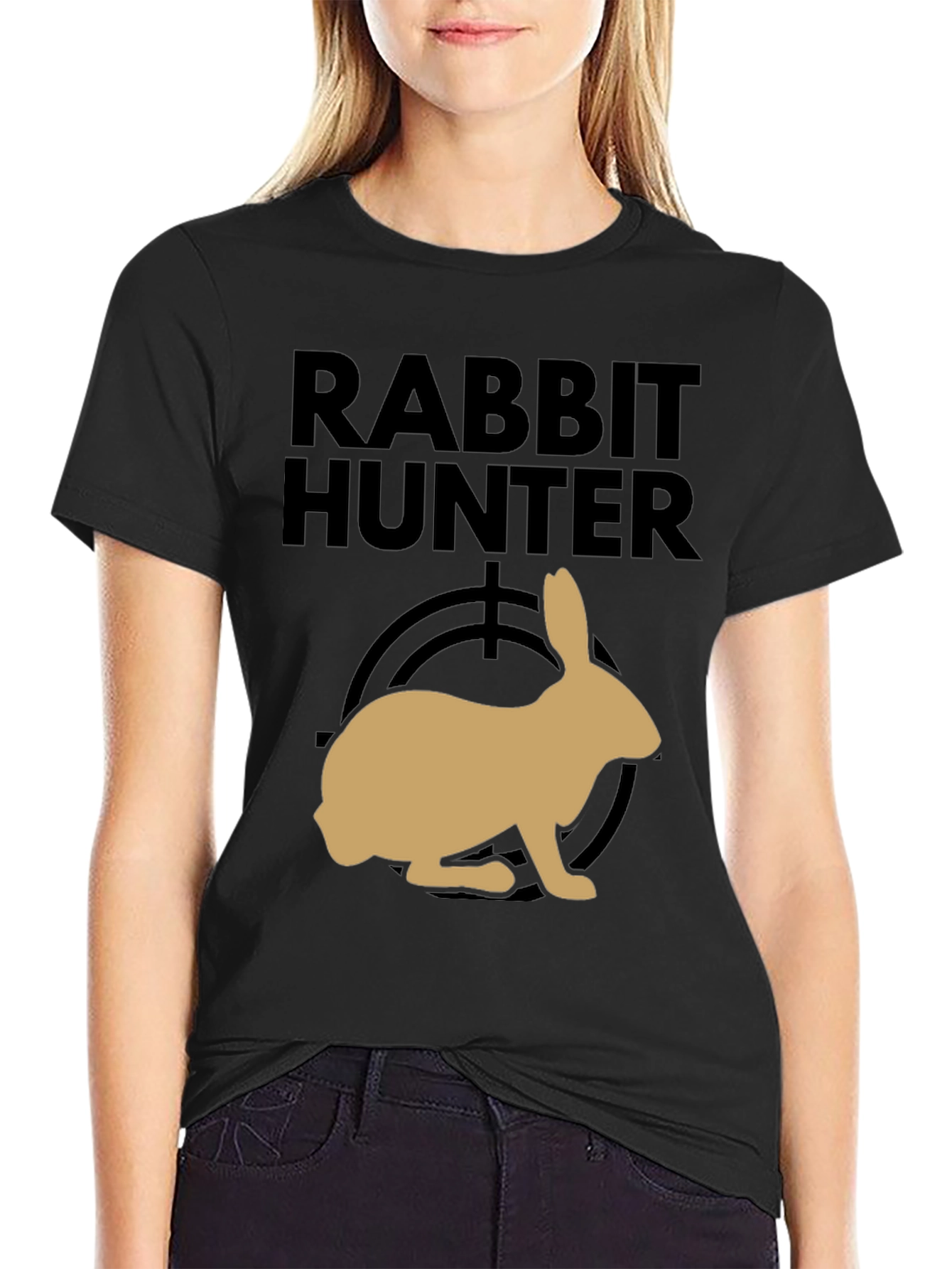 Rabbit Hunter Graphic Tee - Black Cotton T-Shirt