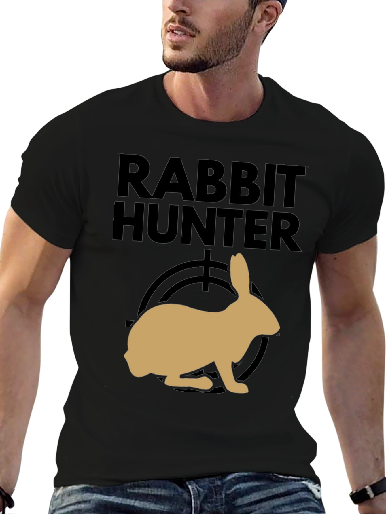 Rabbit Hunter Graphic Tee - Black Cotton T-Shirt
