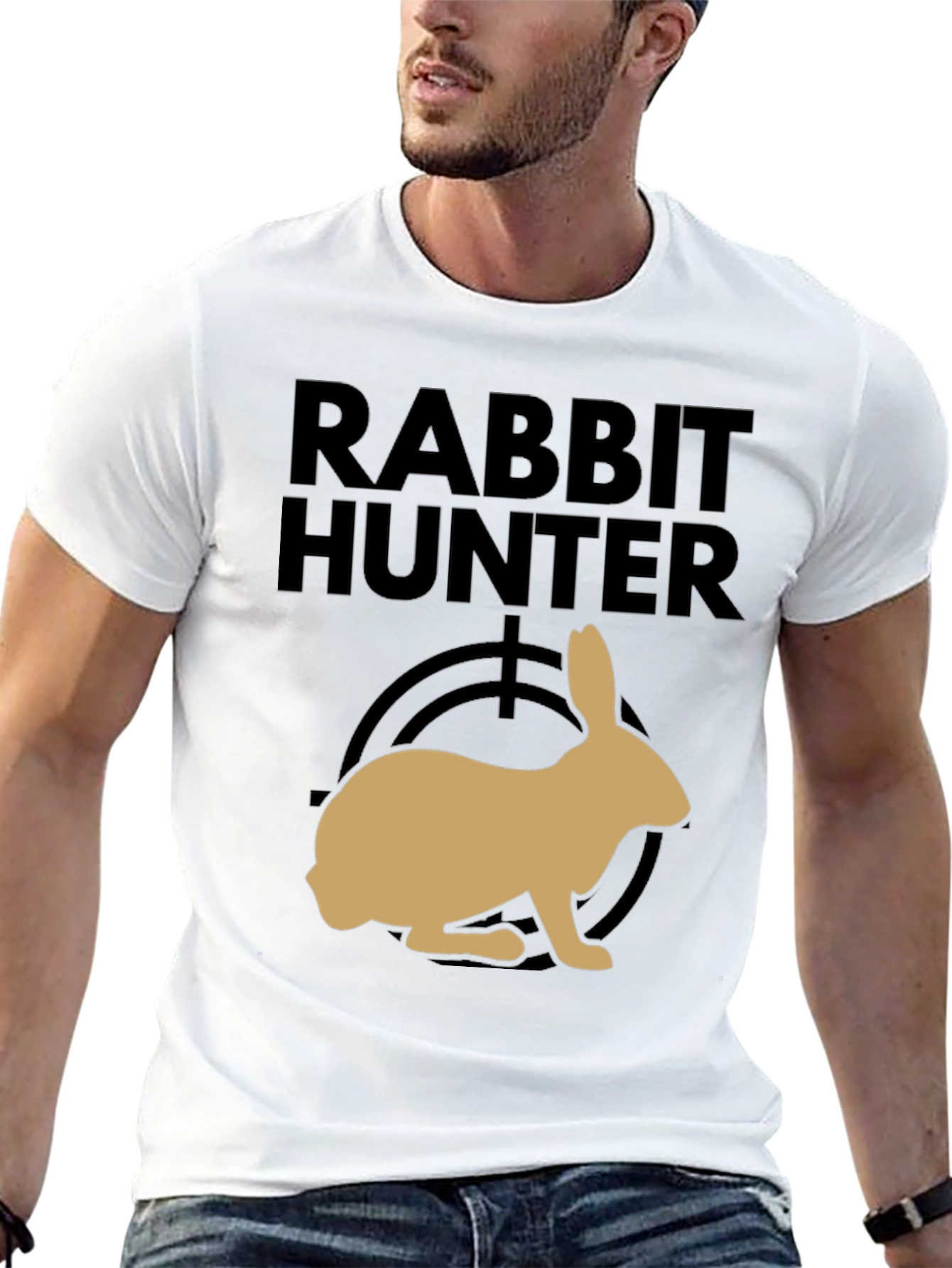 Rabbit Hunter Graphic Tee - Black Cotton T-Shirt