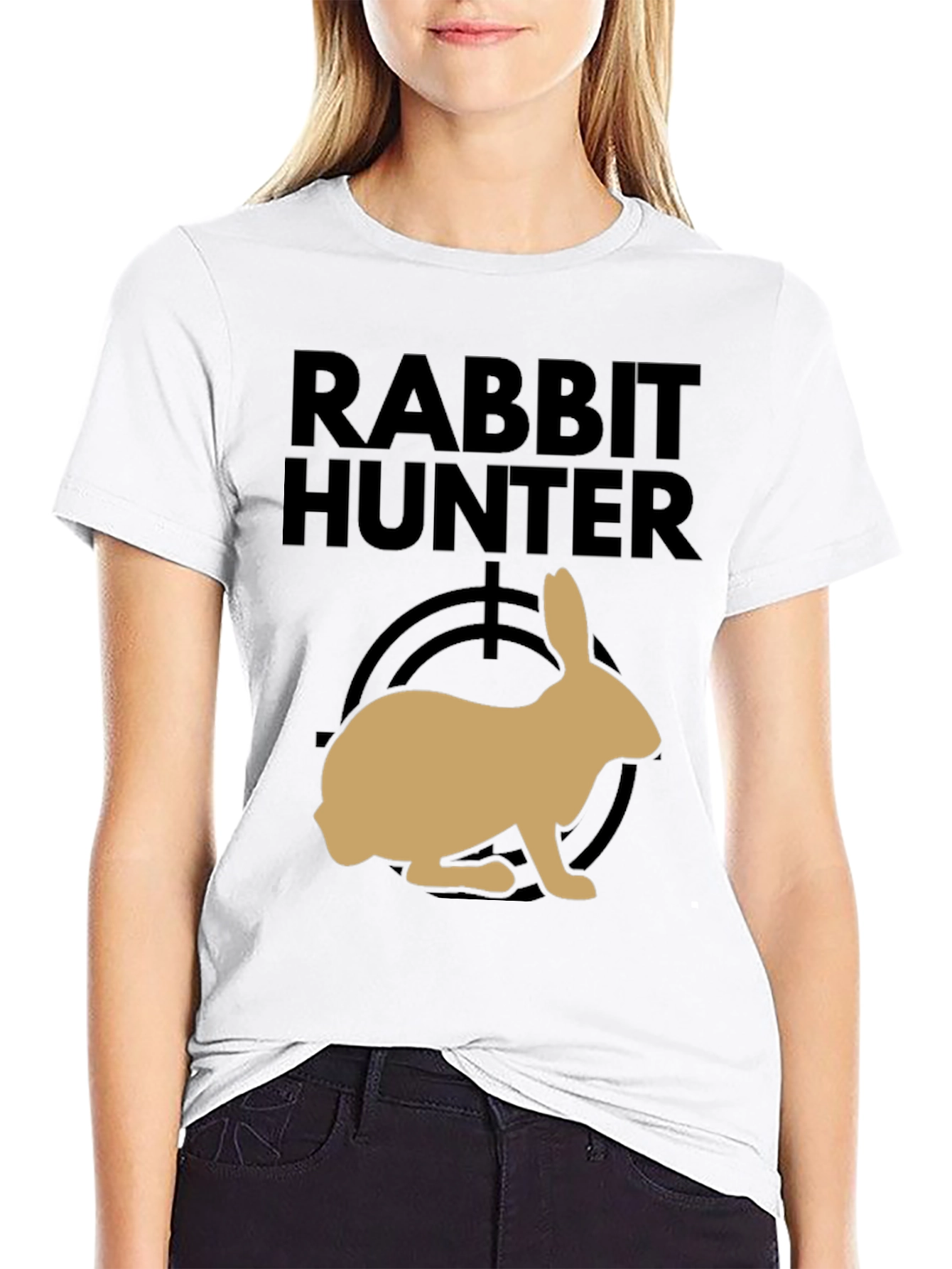 Rabbit Hunter Graphic Tee - Black Cotton T-Shirt