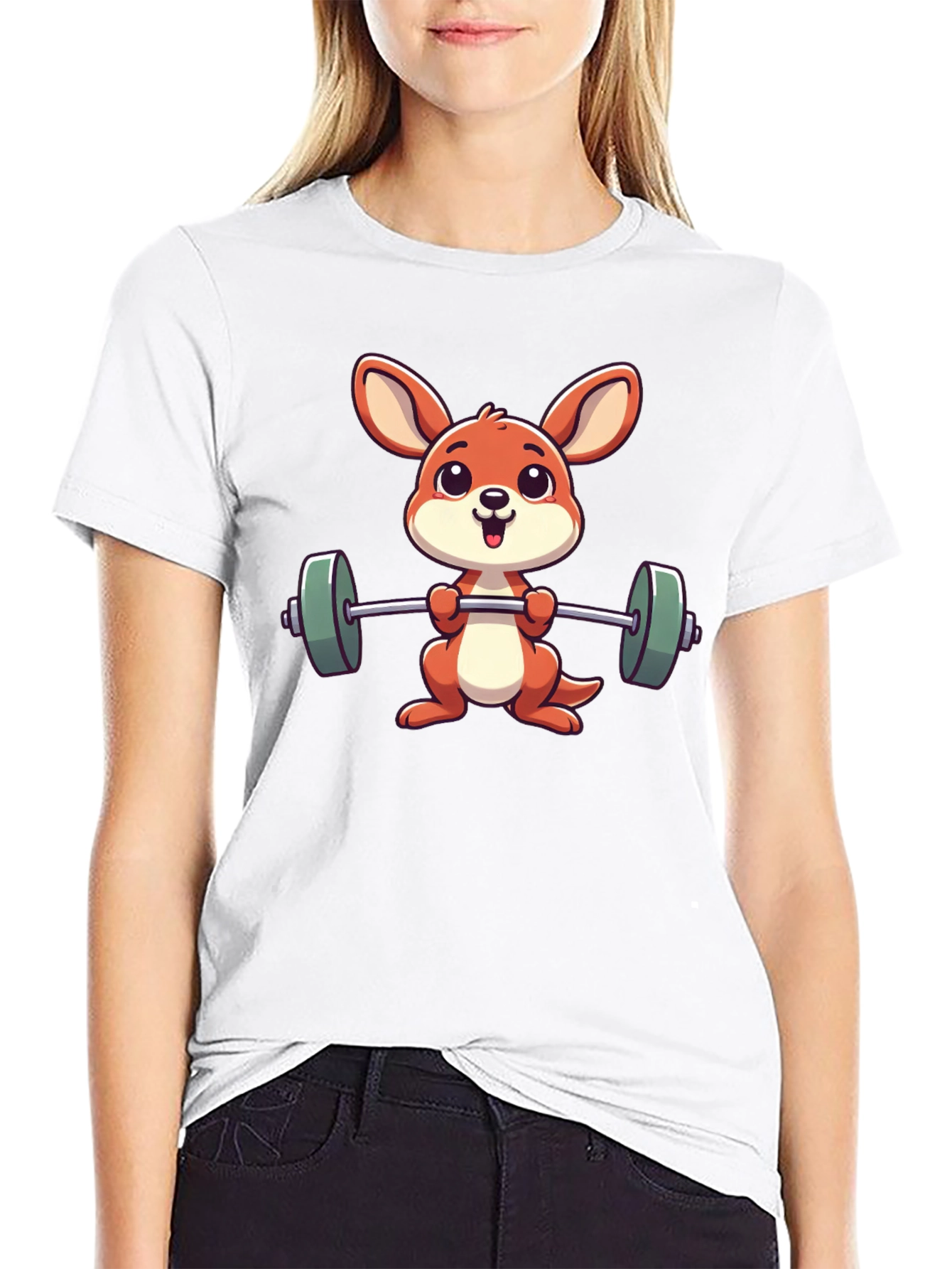 Cartoon Kangaroo Lifting Weights T-Shirt