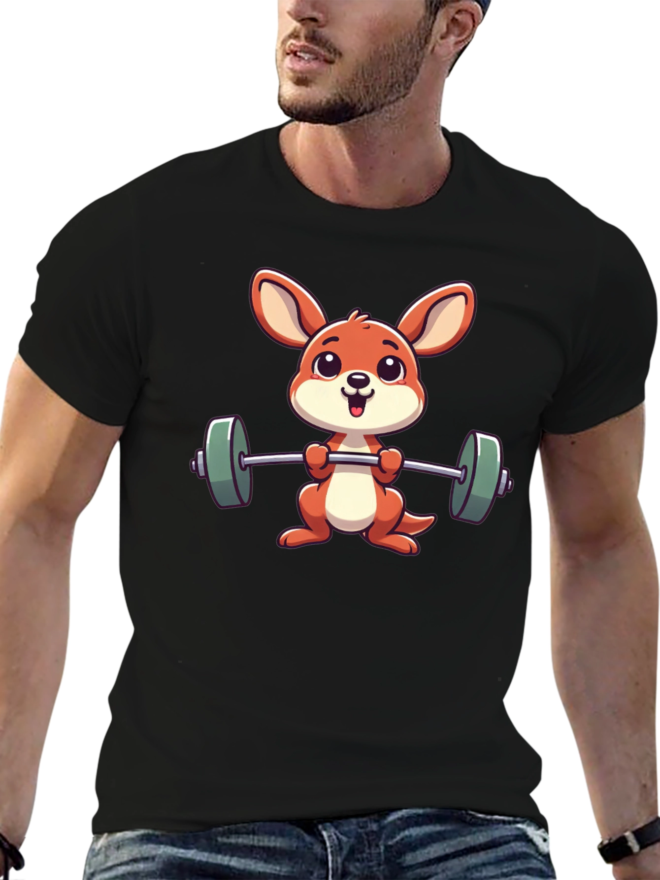 Cartoon Kangaroo Lifting Weights T-Shirt