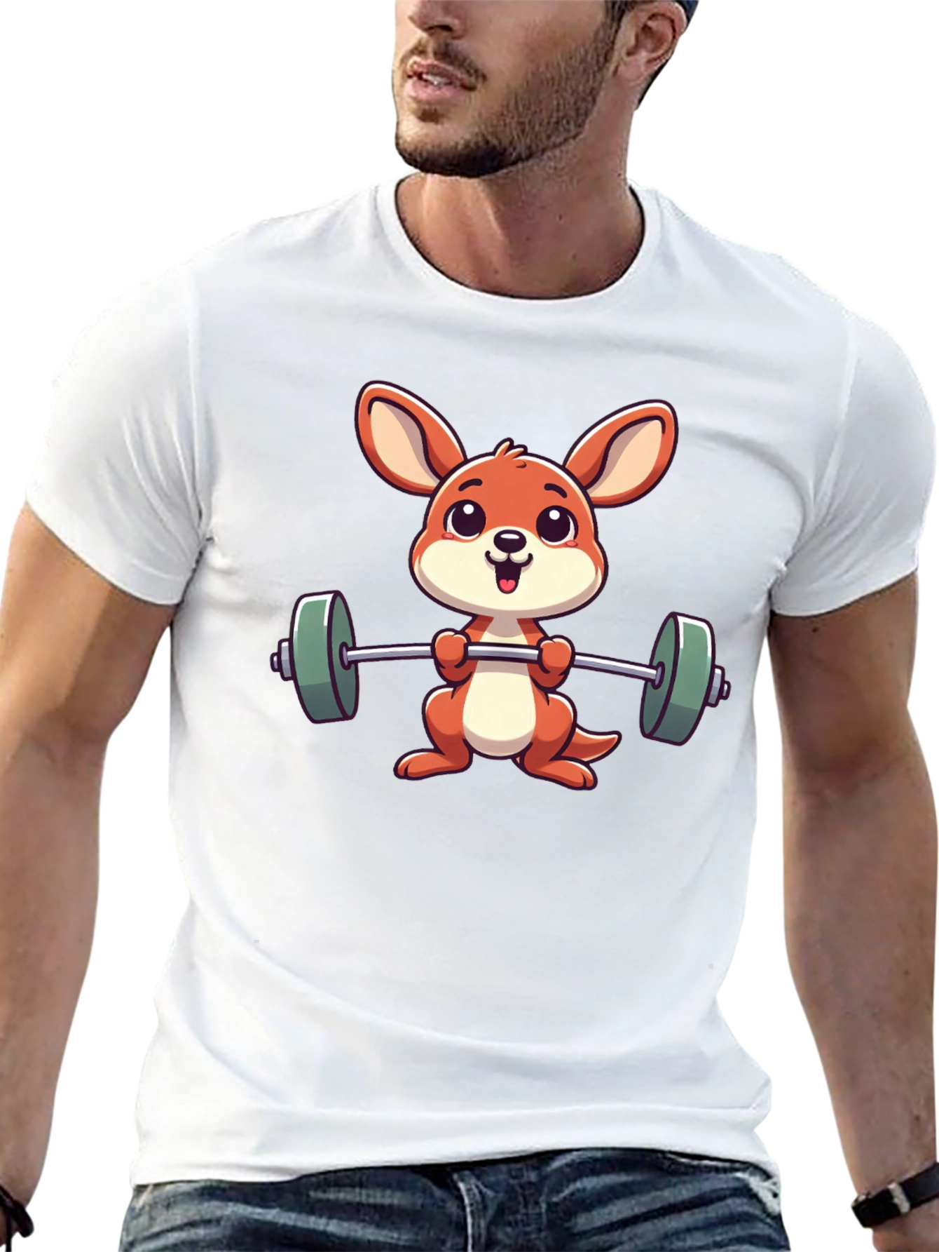 Cartoon Kangaroo Lifting Weights T-Shirt