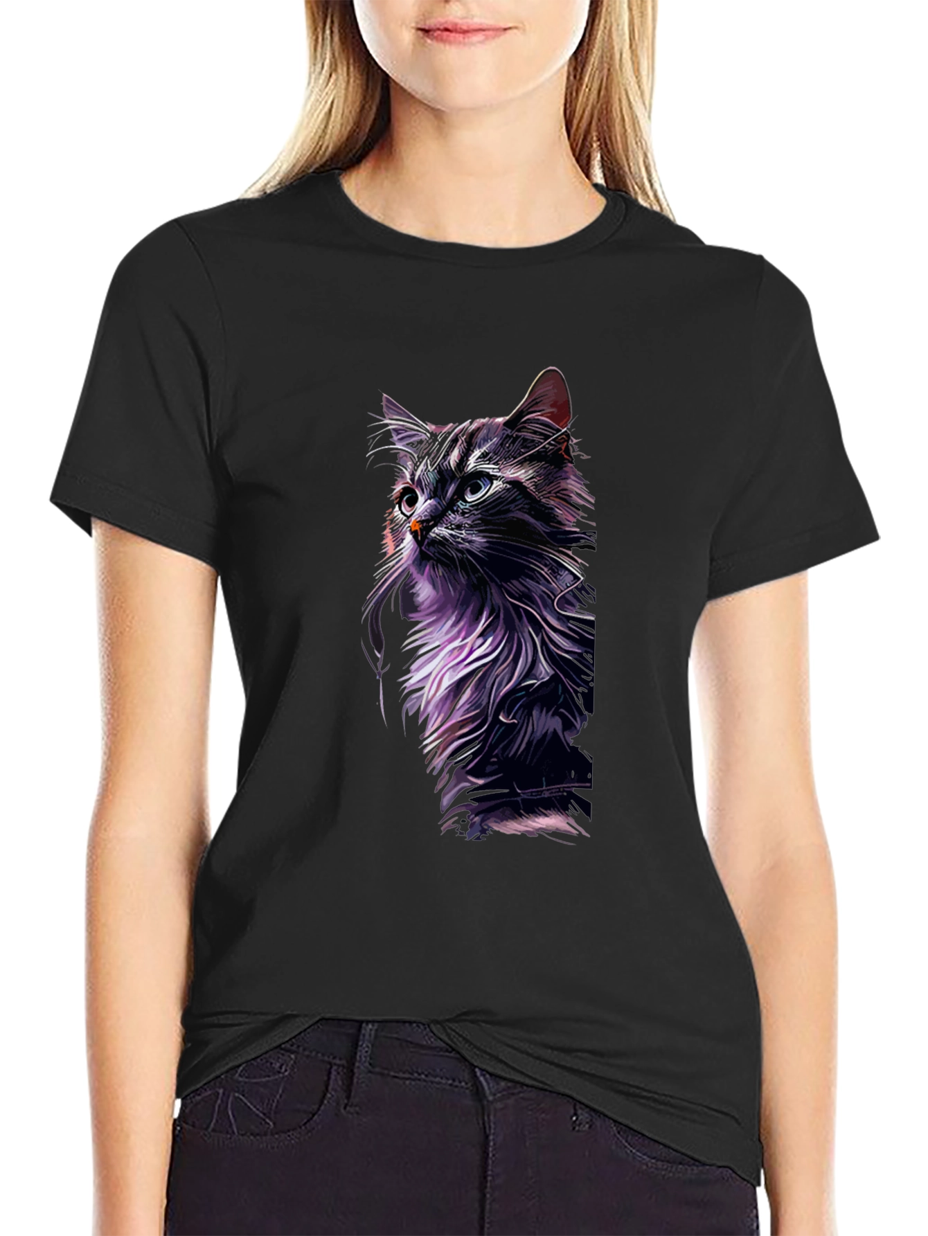 Cool Cat Graphic Print Black T-Shirt