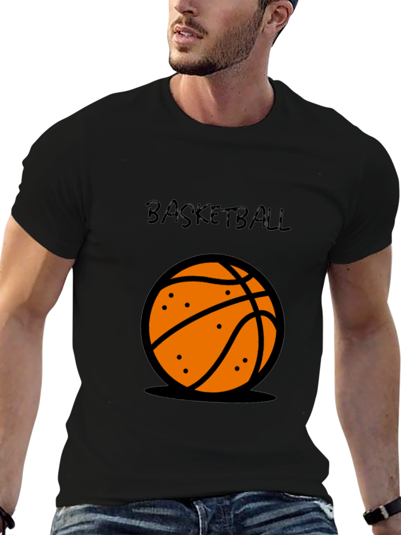 Basketball Graphic Tee - Black Cotton T-Shirt