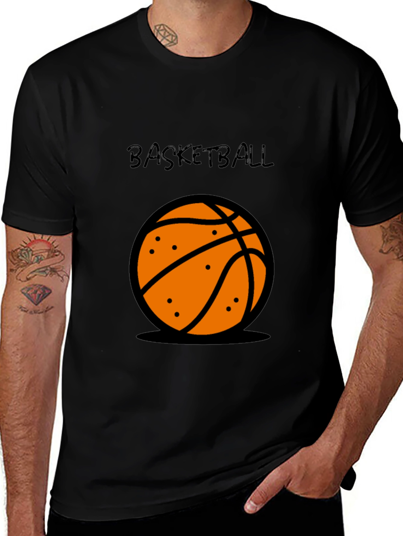 Basketball Graphic Tee - Black Cotton T-Shirt