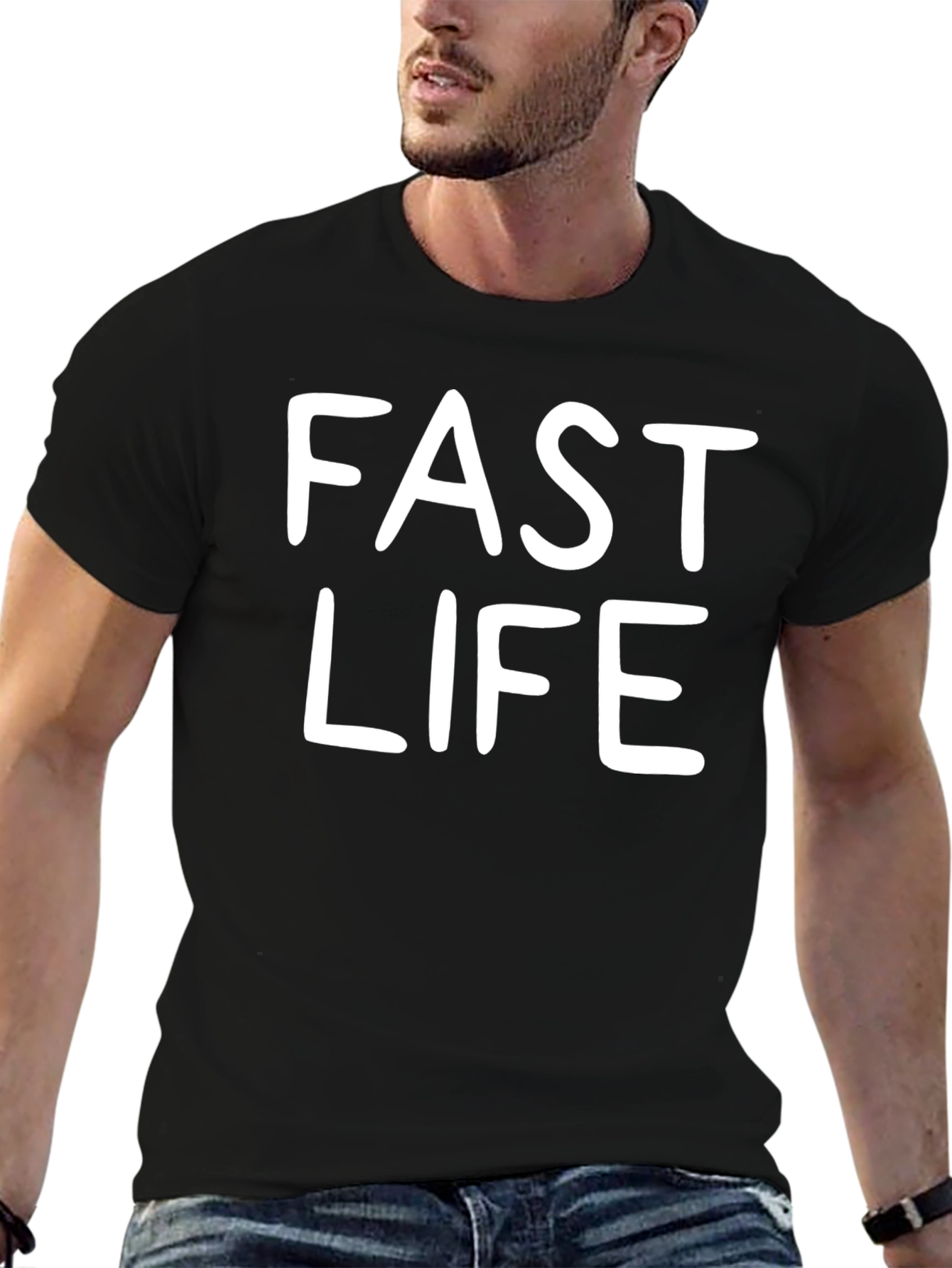 Fast Life Black Graphic Tee Casual Streetwear T-Shirt