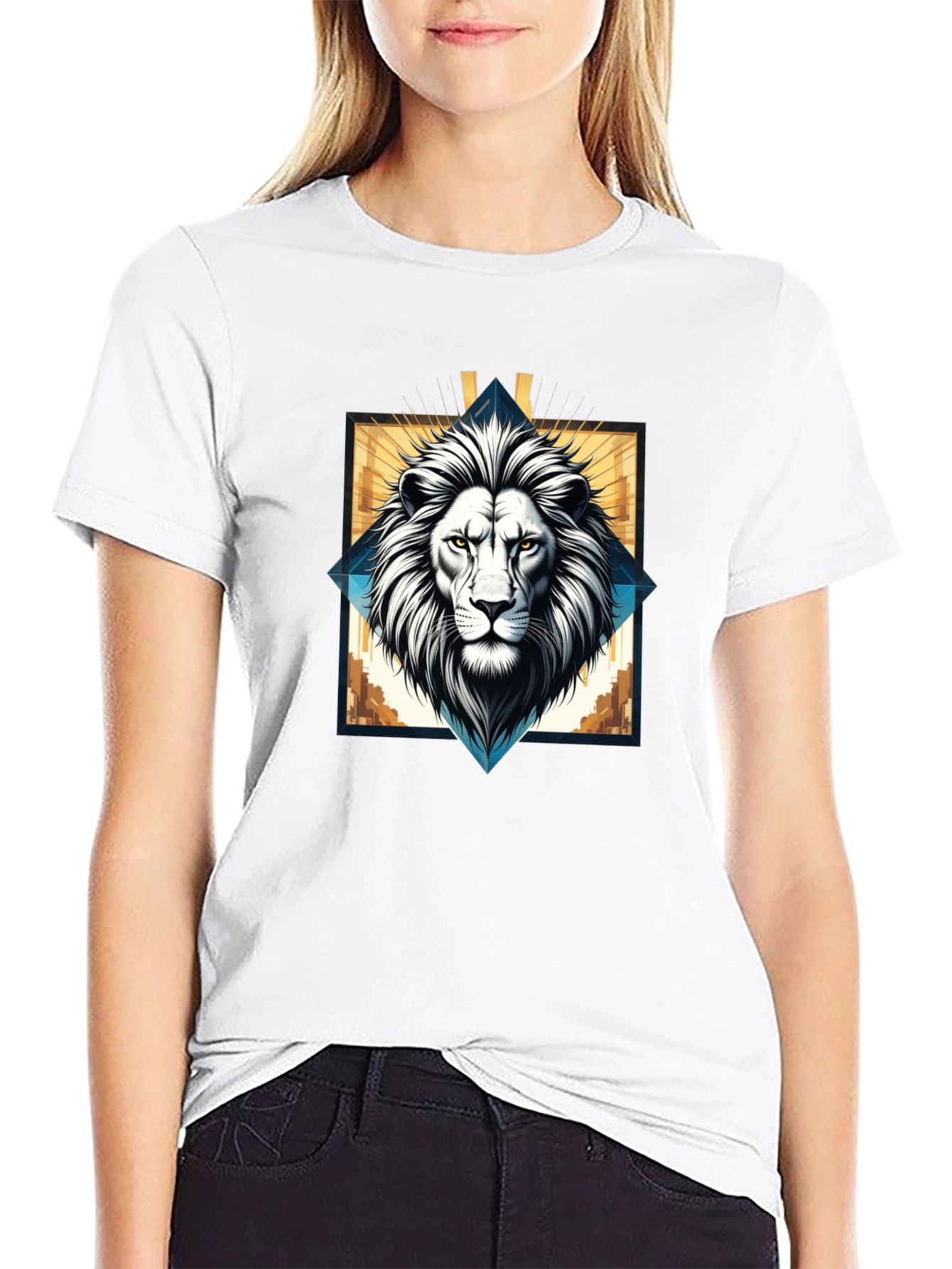 Lion Graphic Tee - Modern Geometric Design