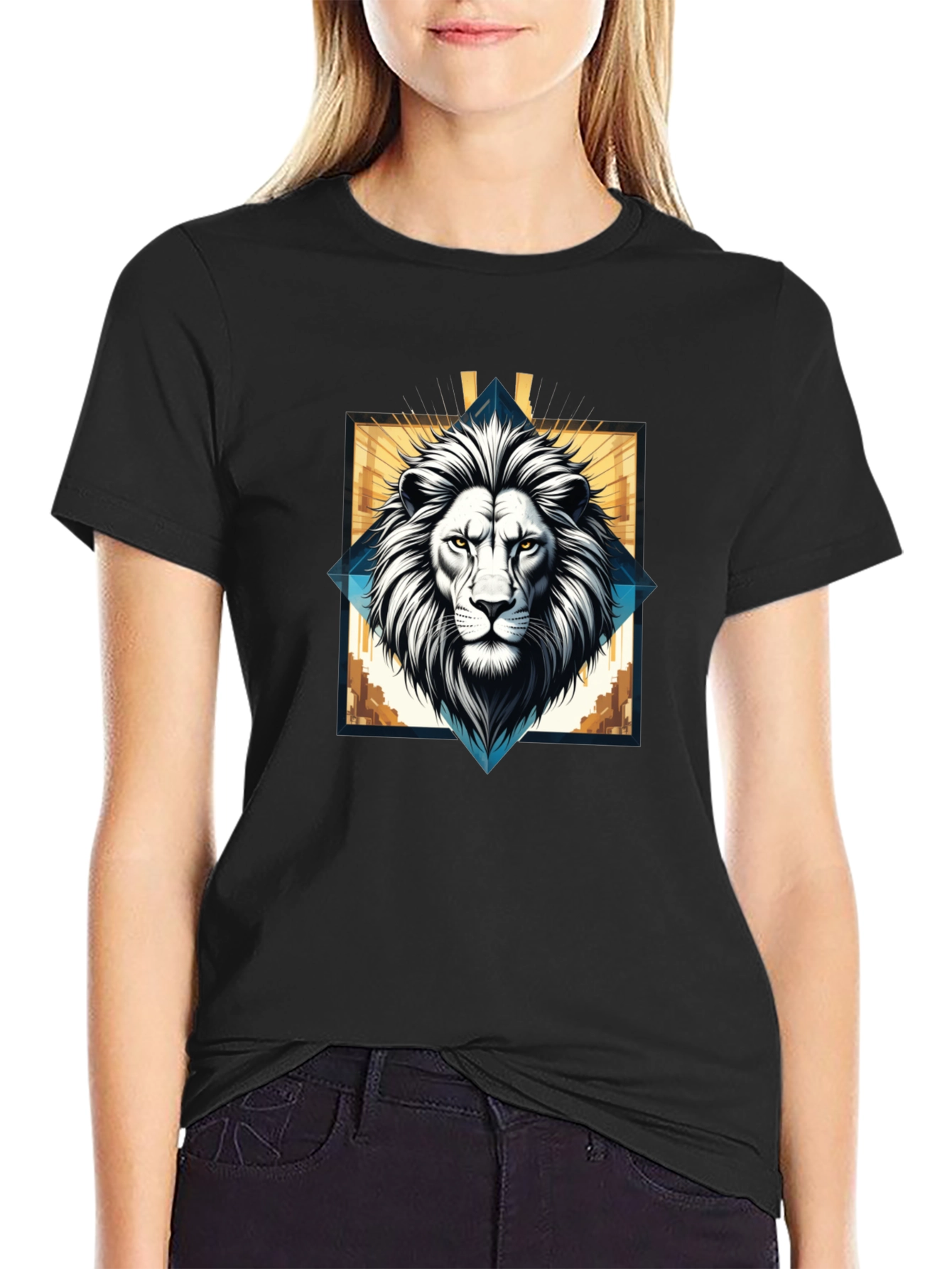 Lion Graphic Tee - Modern Geometric Design