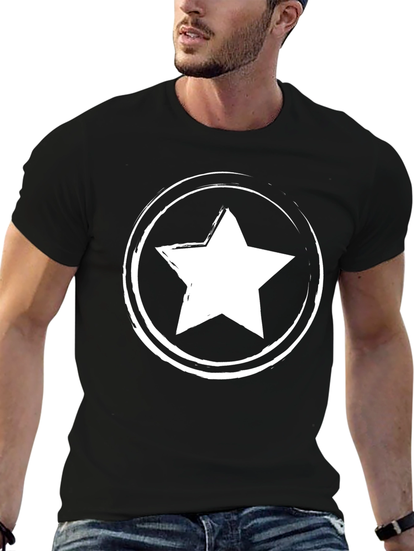 Star Graphic Crew Neck T-Shirt - Black