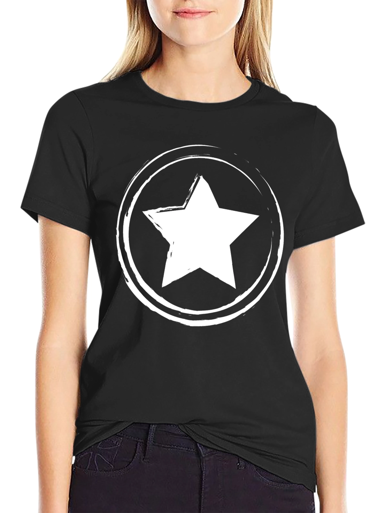 Star Graphic Crew Neck T-Shirt - Black
