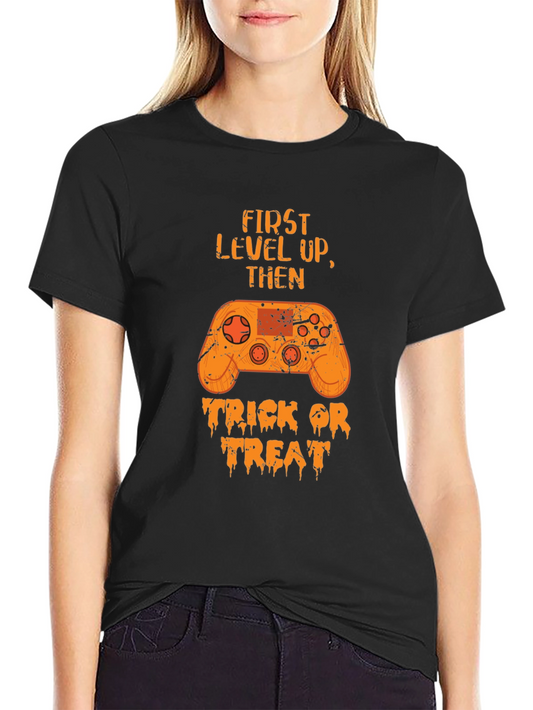 Gamer Halloween T-Shirt - First Level Up Then Trick or Treat