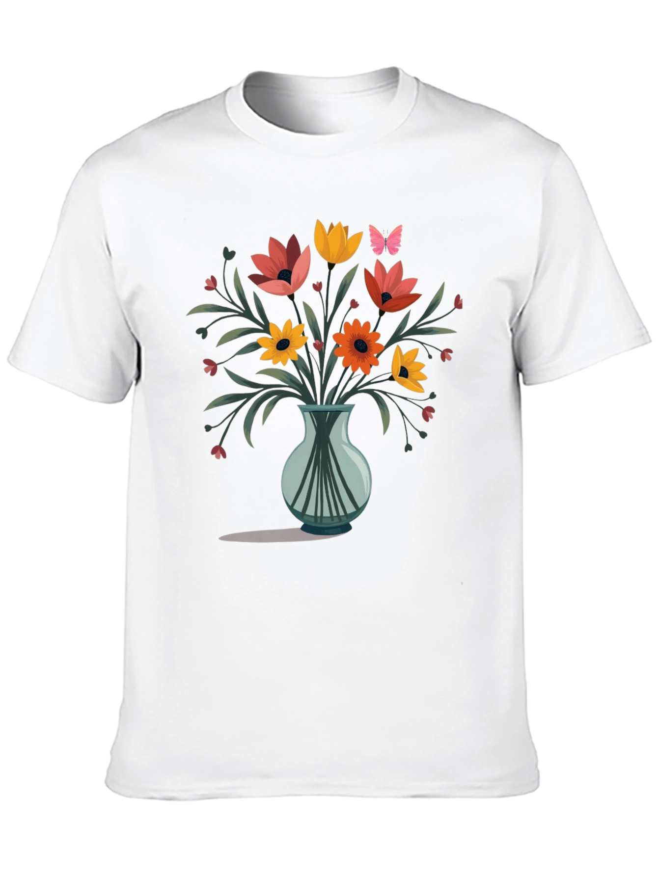 Floral Vase Graphic Print Mens Black T-Shirt