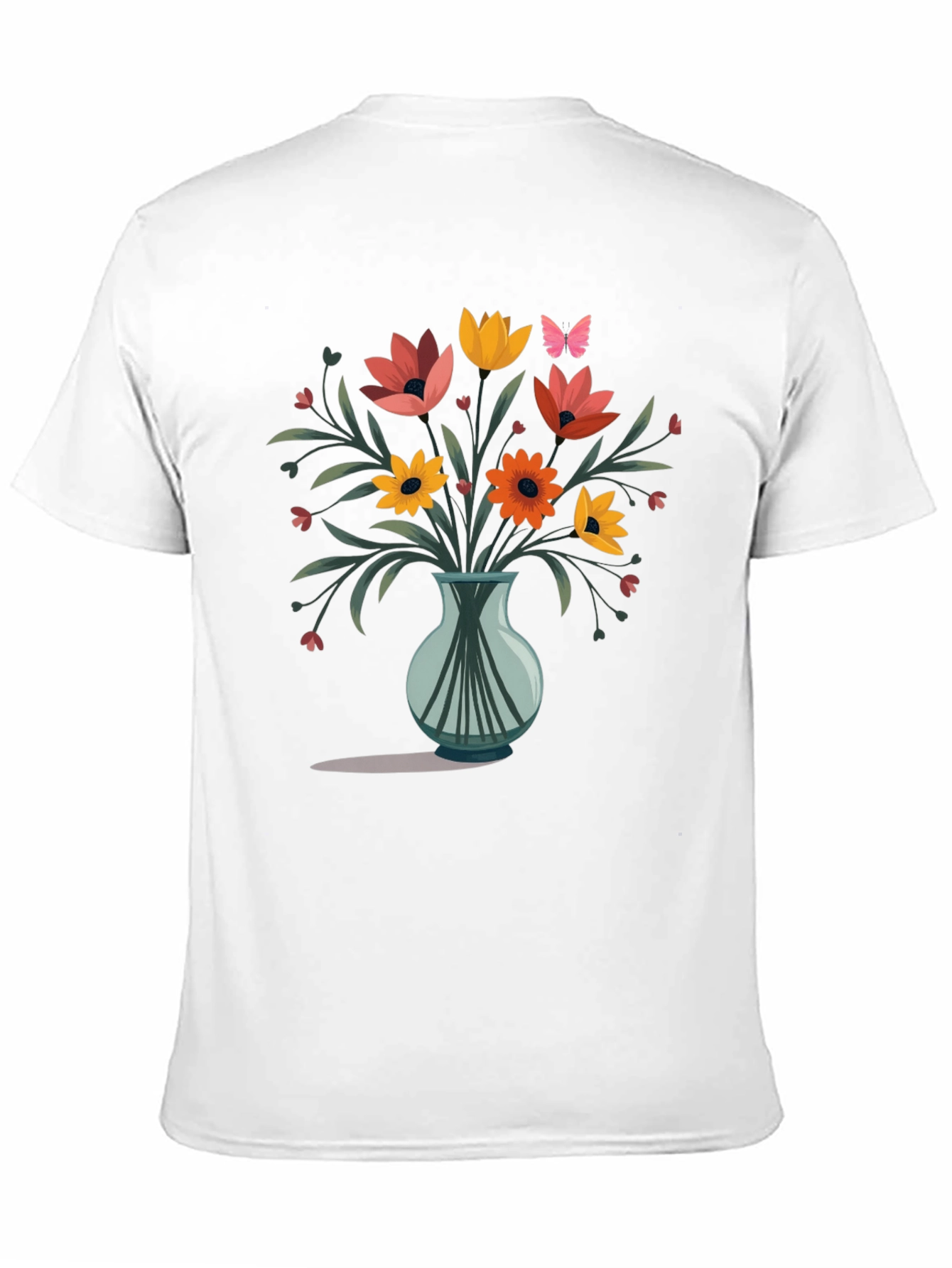 Floral Vase Graphic Print Mens Black T-Shirt